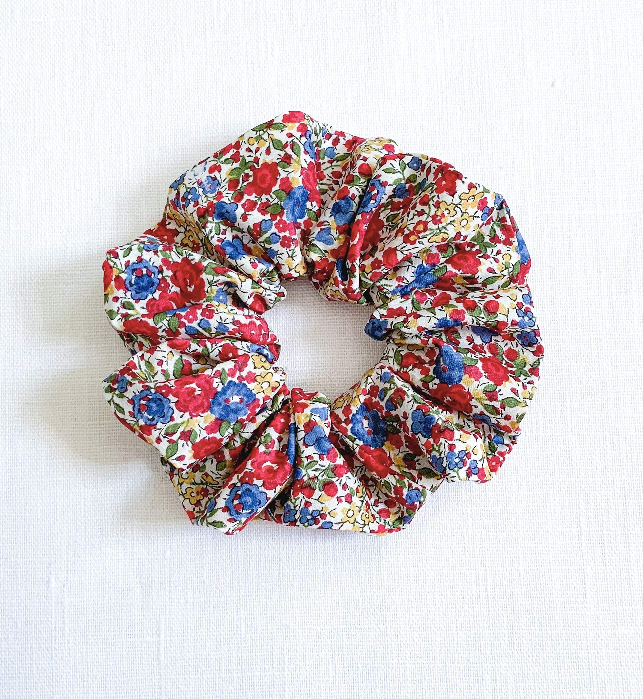 Liberty of London Floral Face Mask & Scrunchie Set for Women | Emma & Georgina Red Tana Lawn Cotton Hair Accessories | Large Pony Tail Holder | Perfect for Everyday Wear, Office & Special Occasions