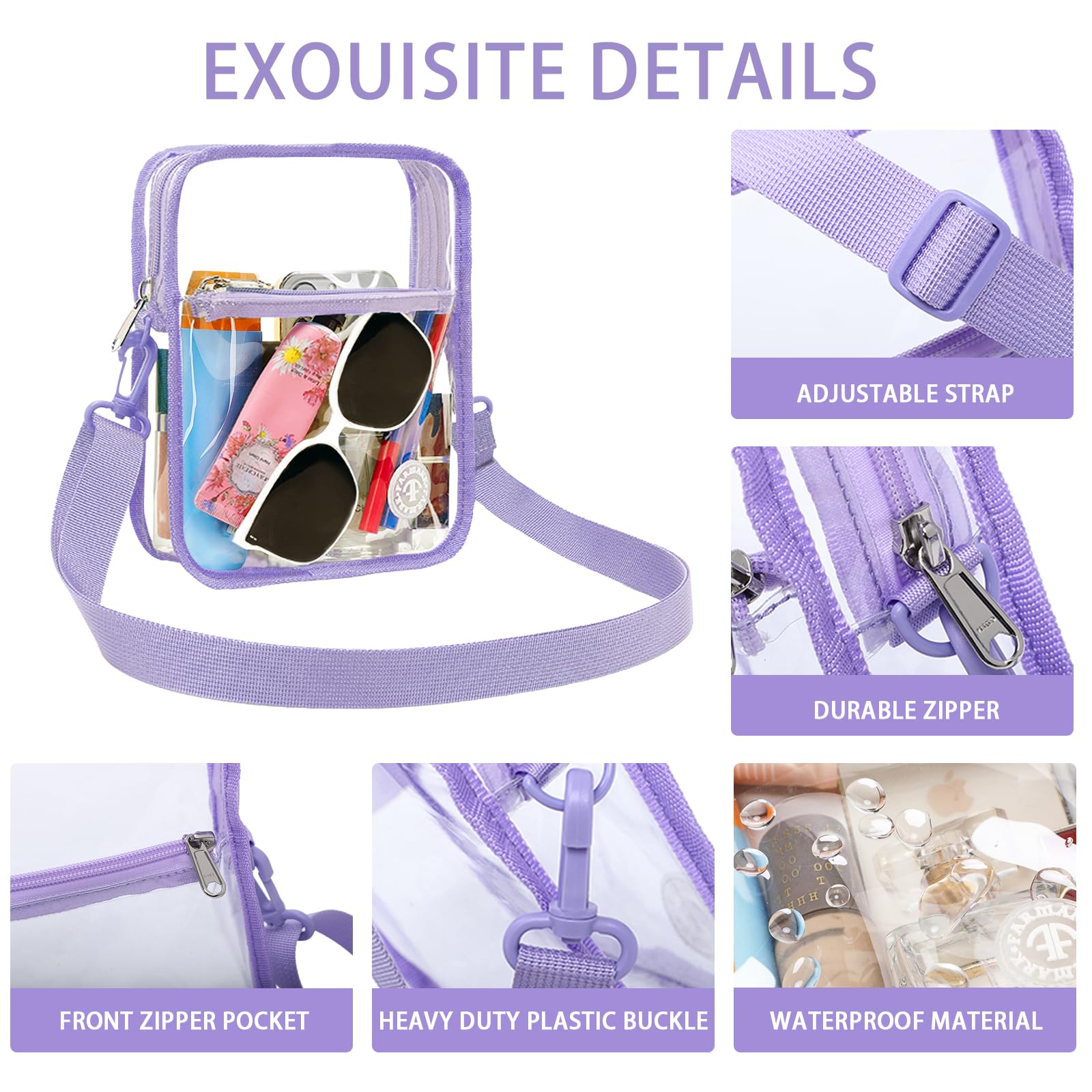 Stadium Approved Clear Crossbody Bag for Women - Transparent Purse with Front Pocket for Concerts, Sports Events & Theme Parks | Fashionable & Secure