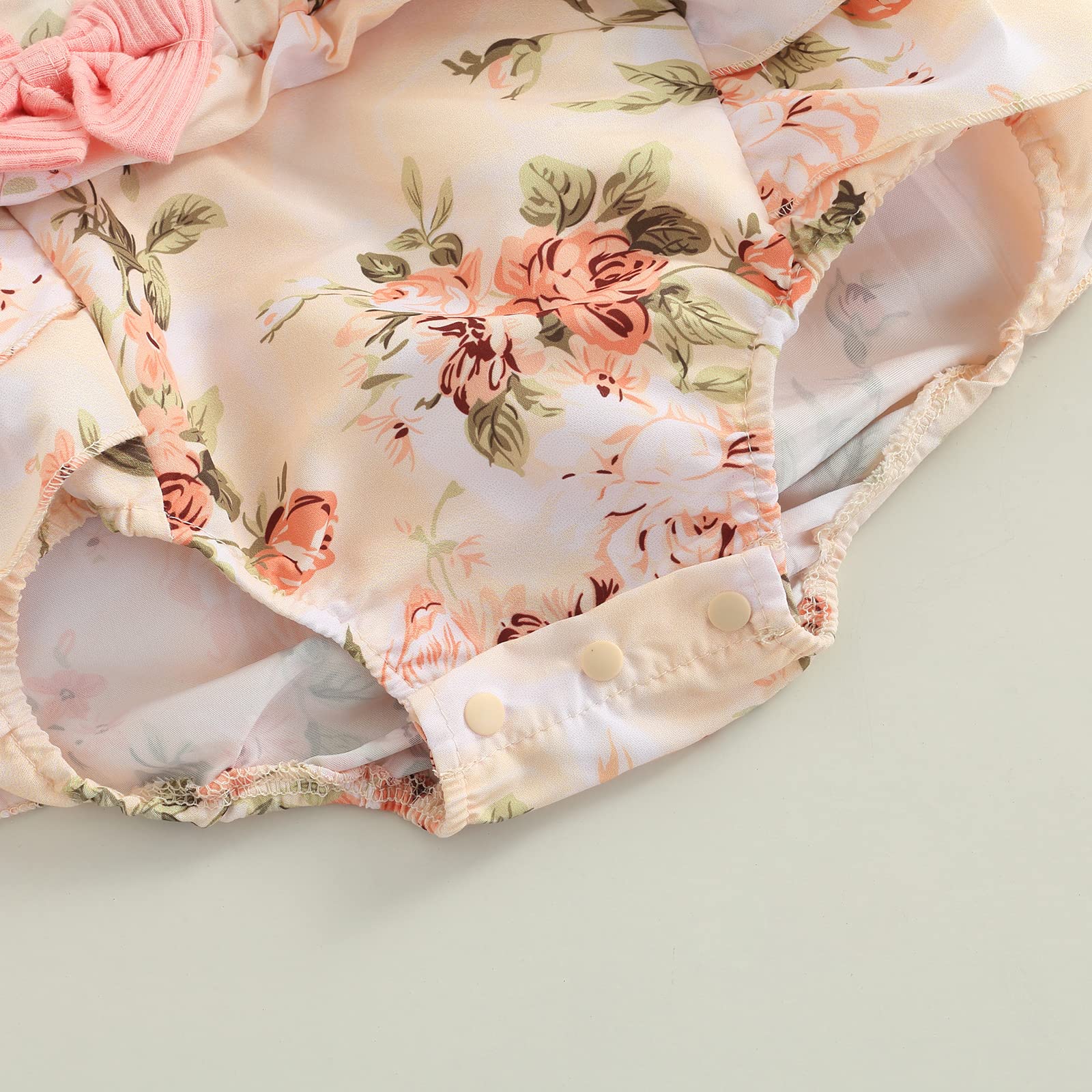 MERSARIPHY Baby Girl Summer Outfit - Soft Cotton Linen Romper with Floral Print & Matching Headband - Cute Infant Bodysuit for Newborns 0-24 Months - Perfect for Playdates, Beach Trips & Photo Shoots