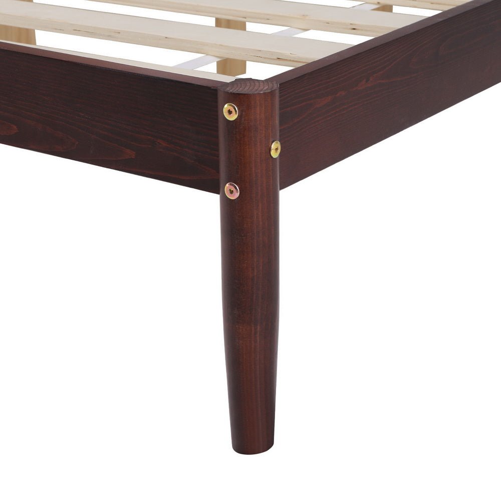 Solid Pinewood Bed Frame with Walnut Finish & Bonita Pillow Top Medium Firm Mattress - Double Package for Bedroom, Guest Room, or Dormitory