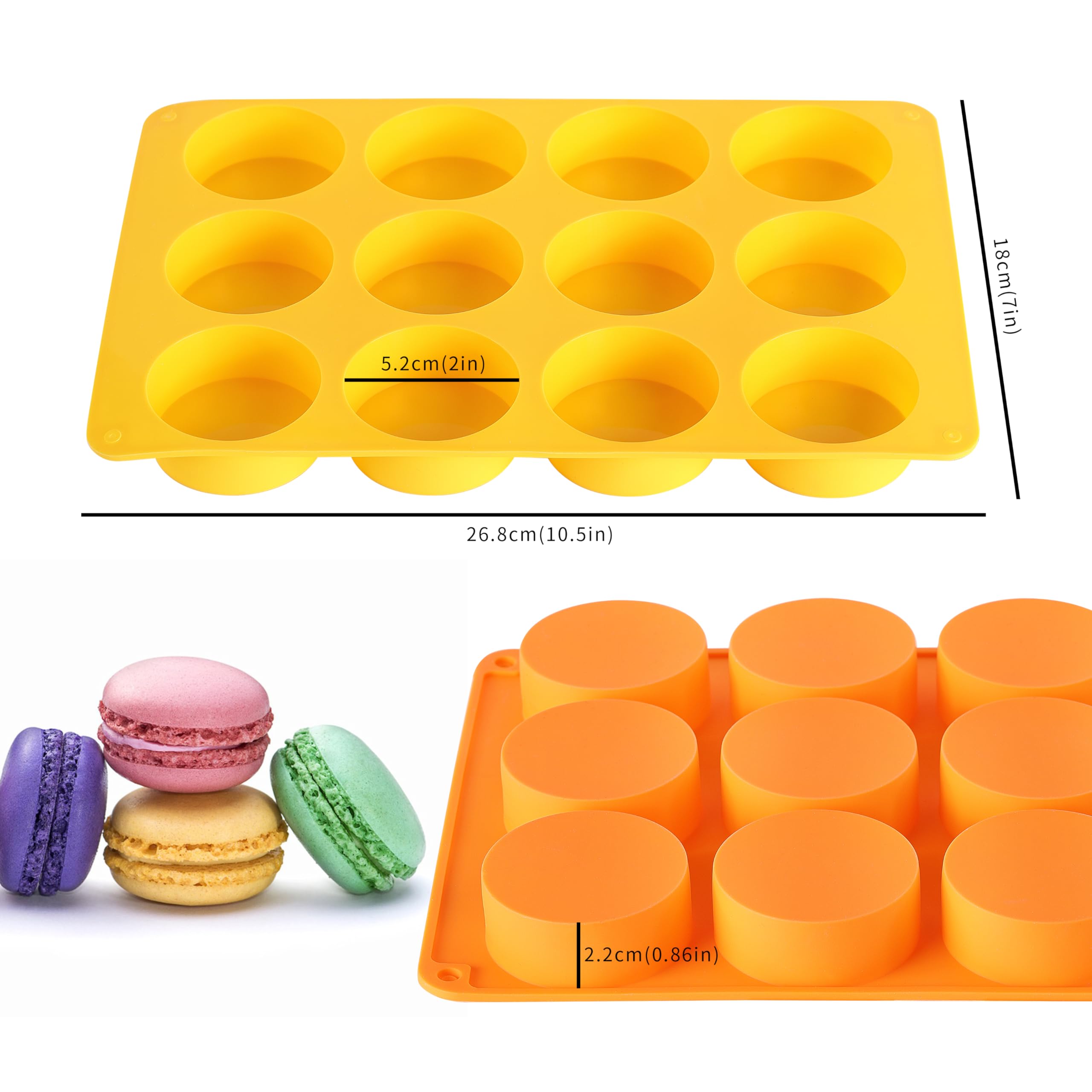 2-Pack Oreo Chocolate Cookie Silicone Molds - 12-Cavity Round Baking Molds for Cookies, Candies, Mini Cakes & Jelly (Orange + Yellow) - Perfect for DIY Desserts, Party Treats & Holiday Baking
