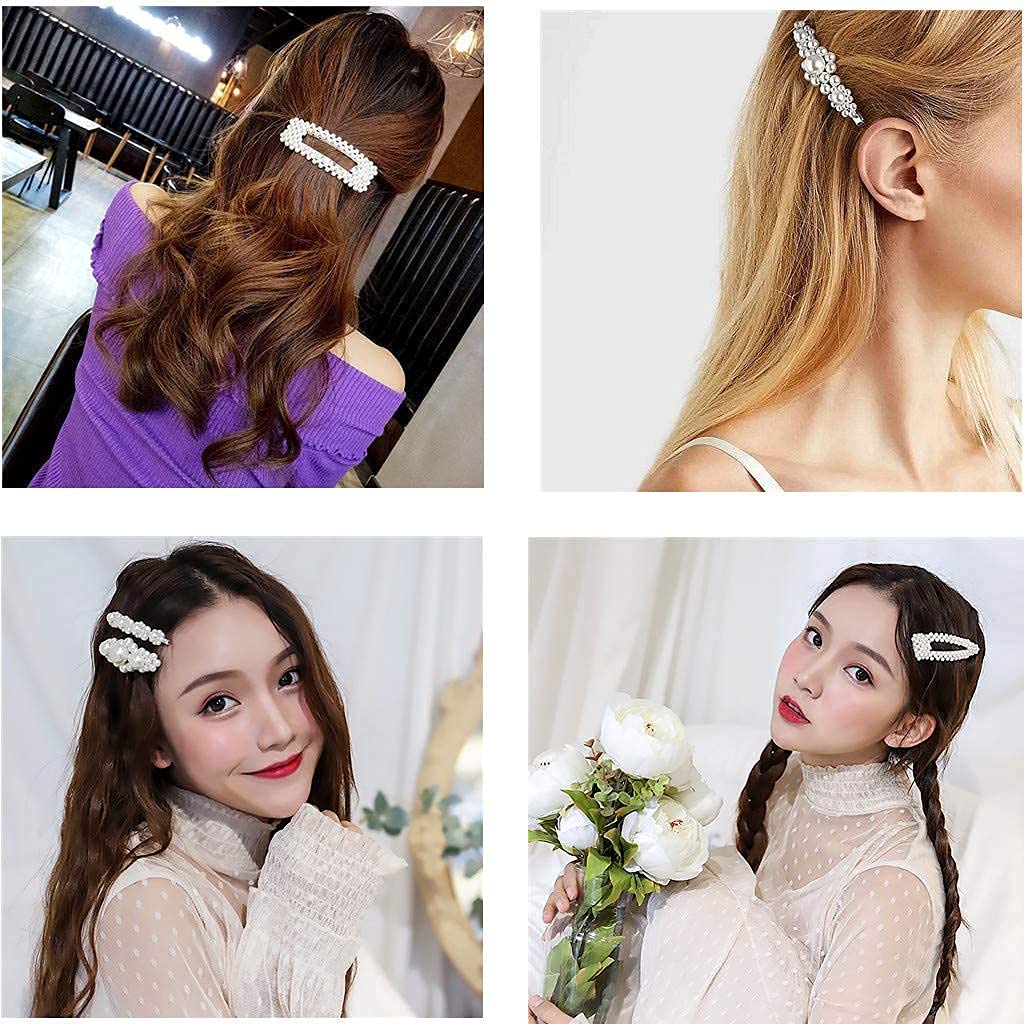 MYZON 5-Piece Large Pearl Hair Clips Set - Elegant Handmade Hair Barrettes & Pins for Women & Girls | Perfect for Parties, Weddings & Daily Fashion Accessories
