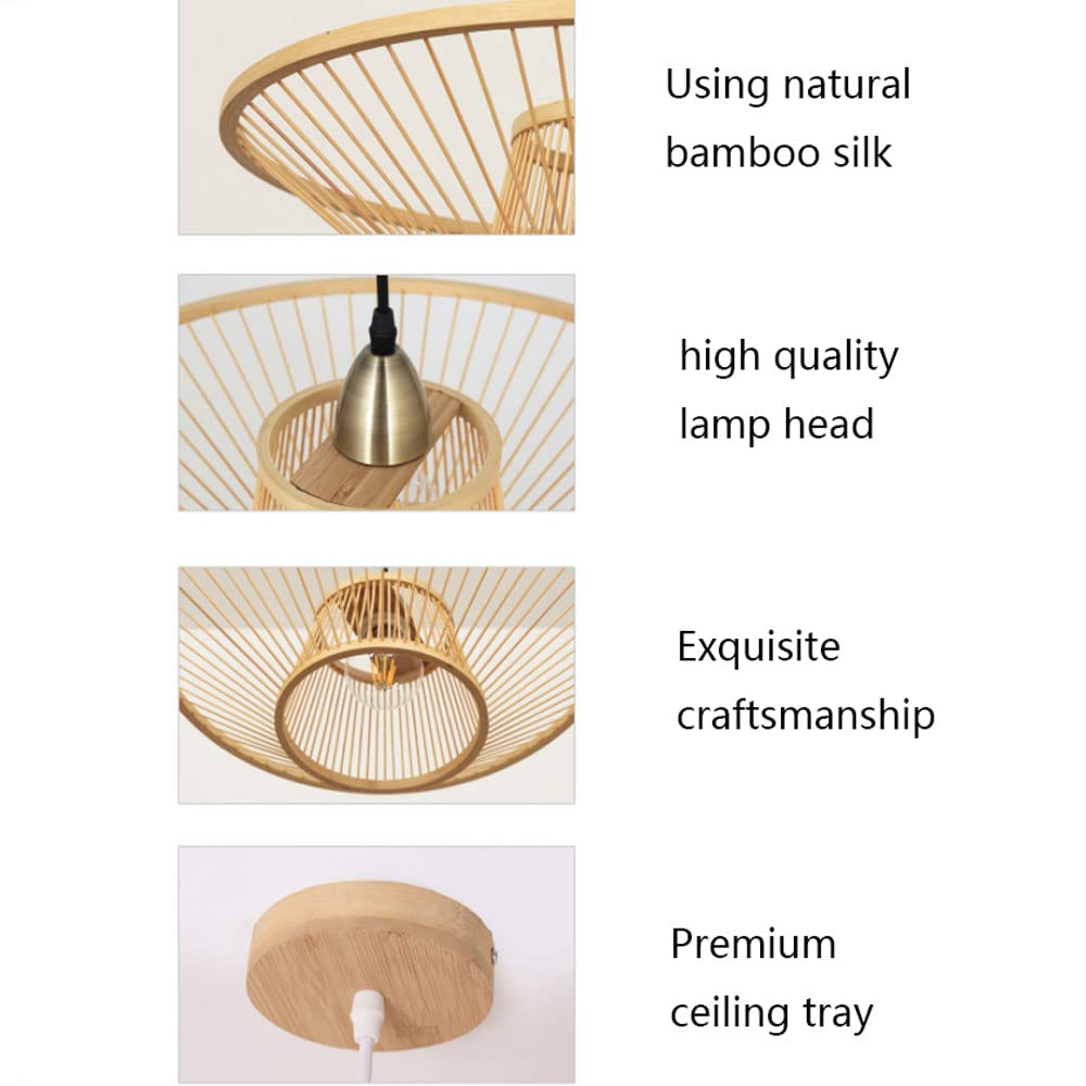 Natural Bamboo Pendant Light Fixtures - Handwoven Wicker Rattan Lamp Shades & Chandeliers for Hotel, Coffee Shop, Restaurant, Bar Decor - Eco-Friendly Hanging Lights for Indoor Bohemian & Coastal Style Spaces (Bulb Not Included)