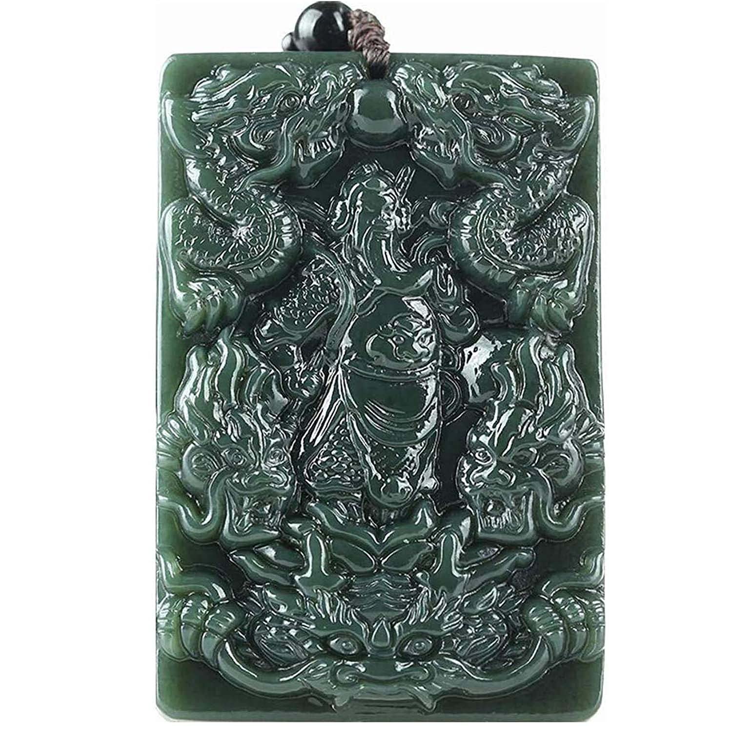 Natural Green Jade Dragon Phoenix Buddha Pendant Necklace for Women & Men - Spiritual Amulet, Guan Gong & The Eight Trigrams Jewelry - Perfect for Meditation, Gifts & Protection