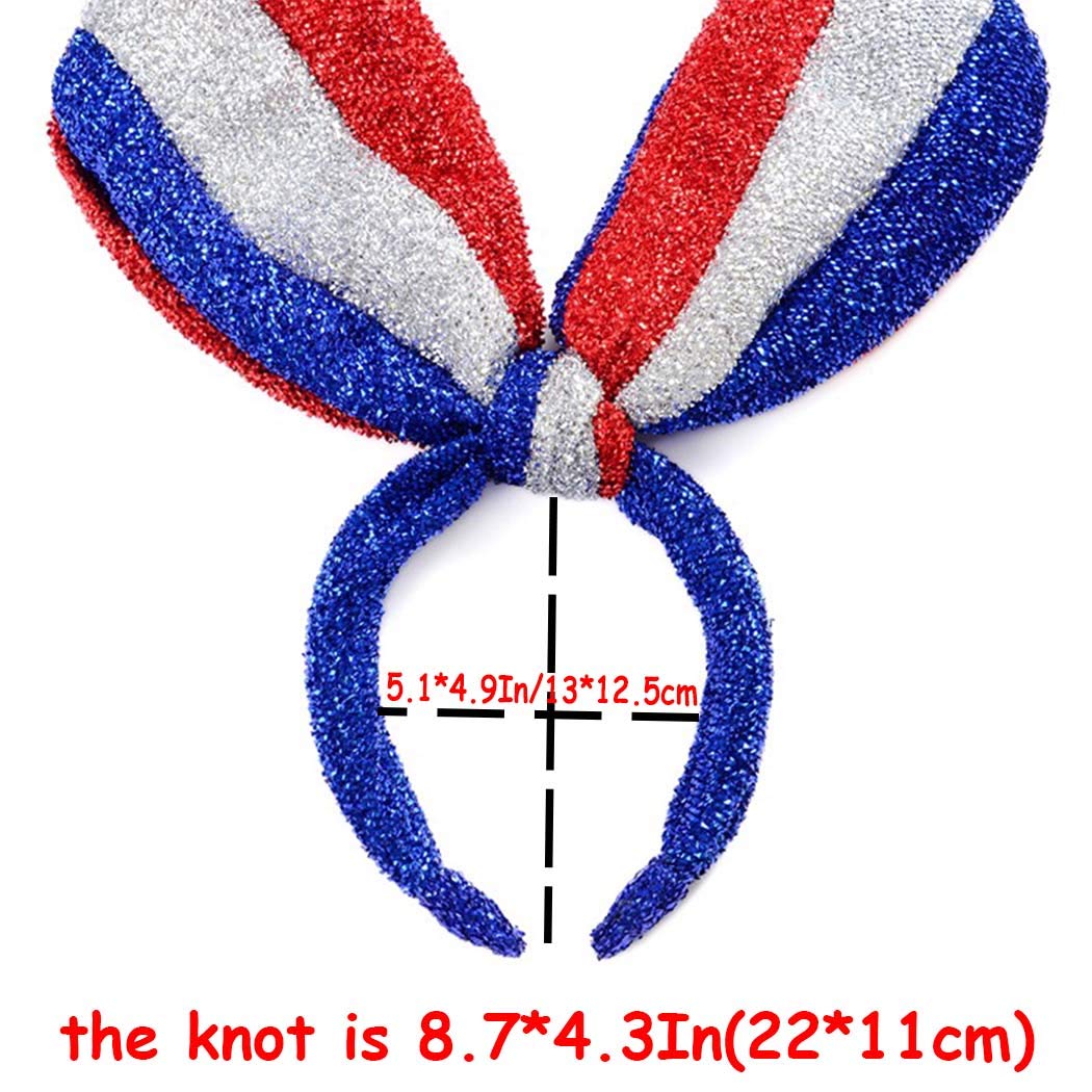 Gangel Patriotic 4th of July Headband - Red White & Blue Hair Accessories for Women, Independence Day Festival Bow Hairband - Perfect for BBQ Parties, Parades & Summer Celebrations