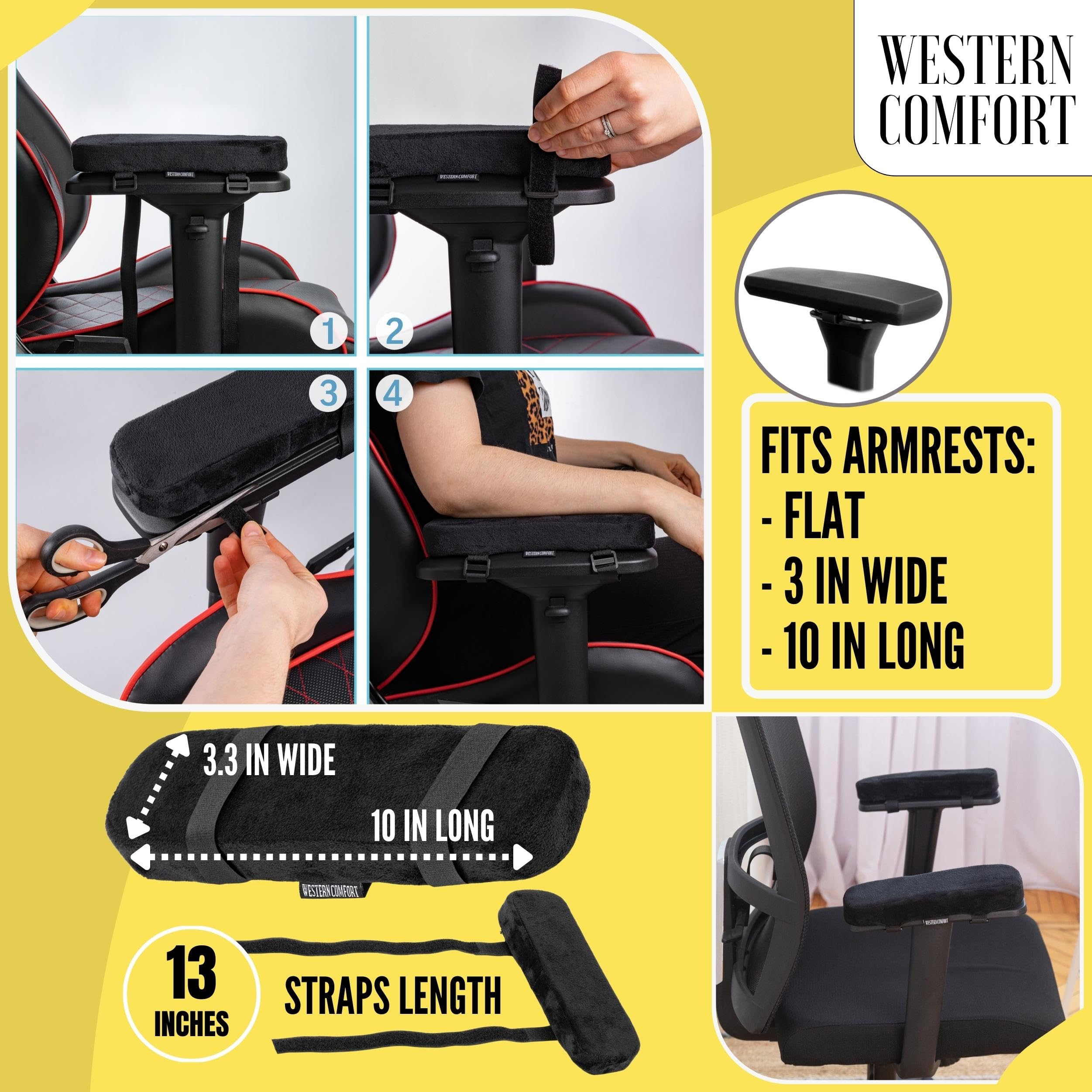 Ergonomic Gaming Chair Memory Foam Armrest Pads - Extra Soft Rectangle Cushions for Comfort & Support - Perfect for PC, Office, and Console Gaming Sessions