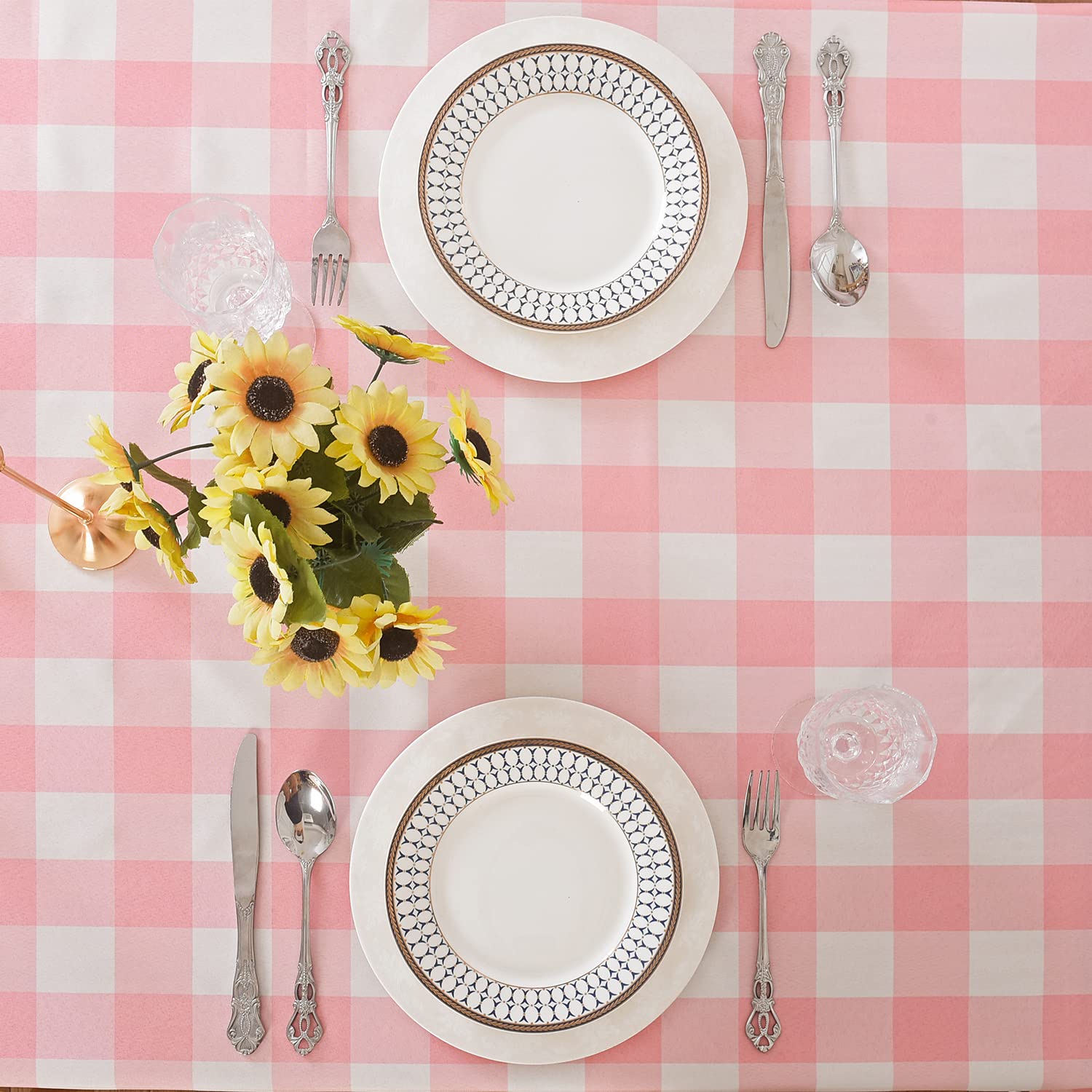 2 Pack Waterproof Polyester Checkered Tablecloth 60x84 Inch - Oil & Stain Resistant Rectangular Table Cover for Outdoor Picnics, Parties, BBQs, and Dining (Pink & White) | Perfect for Patio, Garden, and Indoor Decor