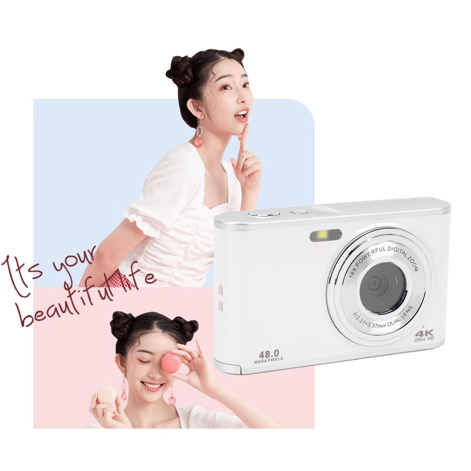 4K 48MP Digital Camera for Vlogging - Dual Lens Selfie Camera with 2.8