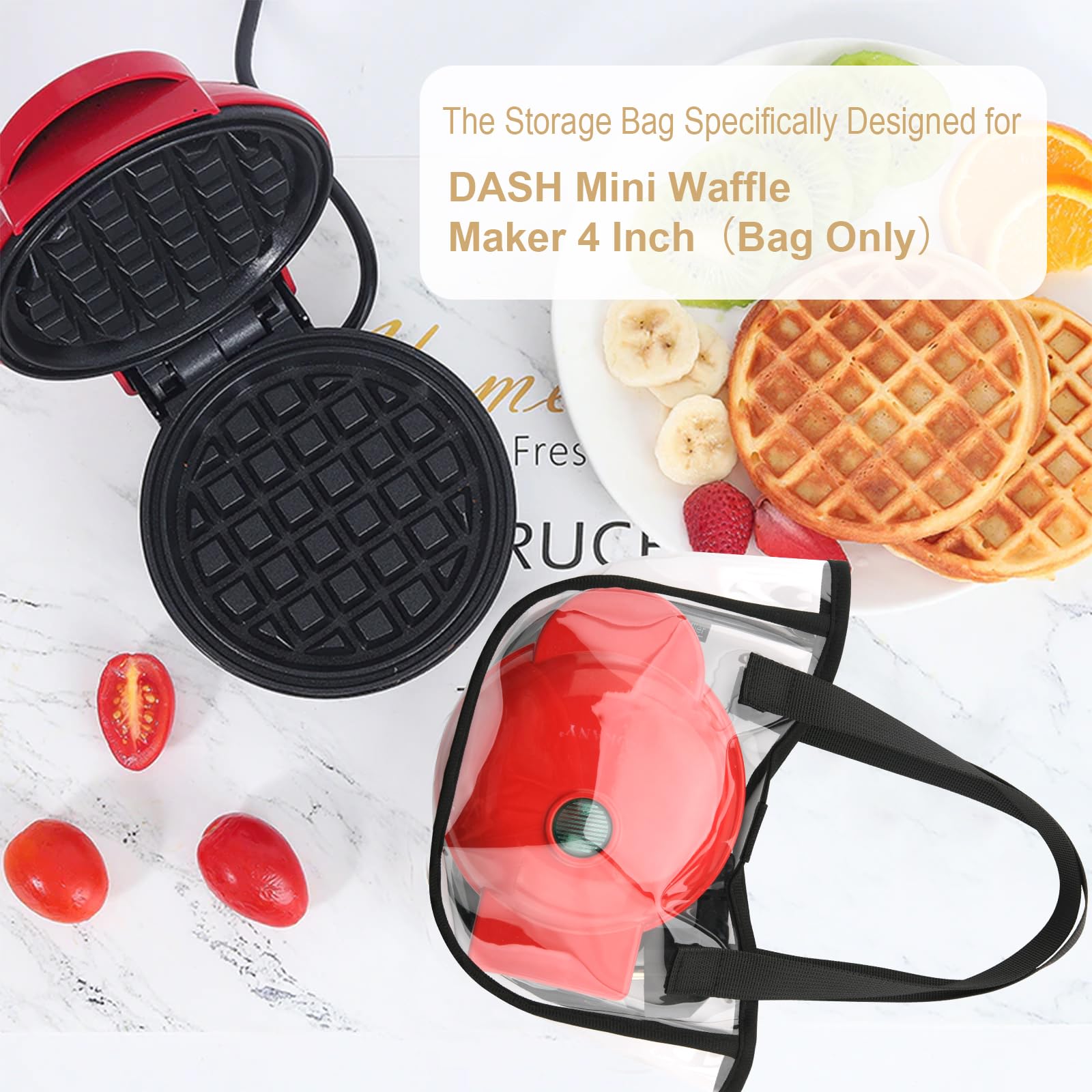 Beautyflier Clear Storage Bag for DASH Mini Waffle Maker 4 Inch - Portable Travel Organizer Case for Baking & Cooking Accessories - Perfect for Home, Kitchen, Camping & Gifts