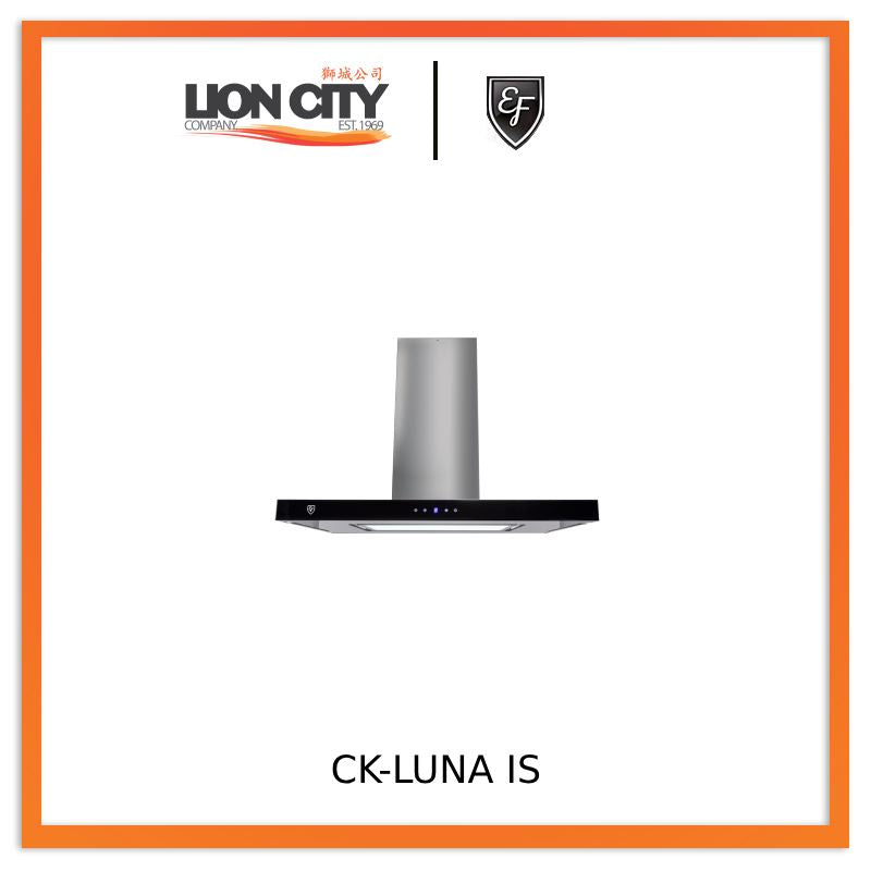 EF CK LUNA 90cm Island Range Hood - Stainless Steel Kitchen Vent Hood with LED Lights & Touch Control - Perfect for Modern Open-Concept Kitchens
