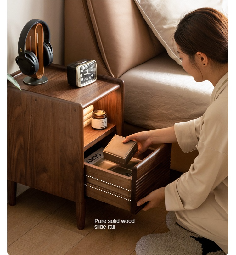Solid Black Walnut Wood Nightstand with Narrow Design - Perfect for Small Bedrooms, Apartments & Modern Home Decor