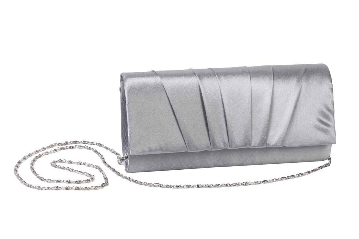 Damara Women's Satin Pleated Clutch Bag - Elegant Silver Evening Purse for Wedding, Bridal, Prom & Formal Events - Large Size Handbag for Parties, Dinners & Special Occasions