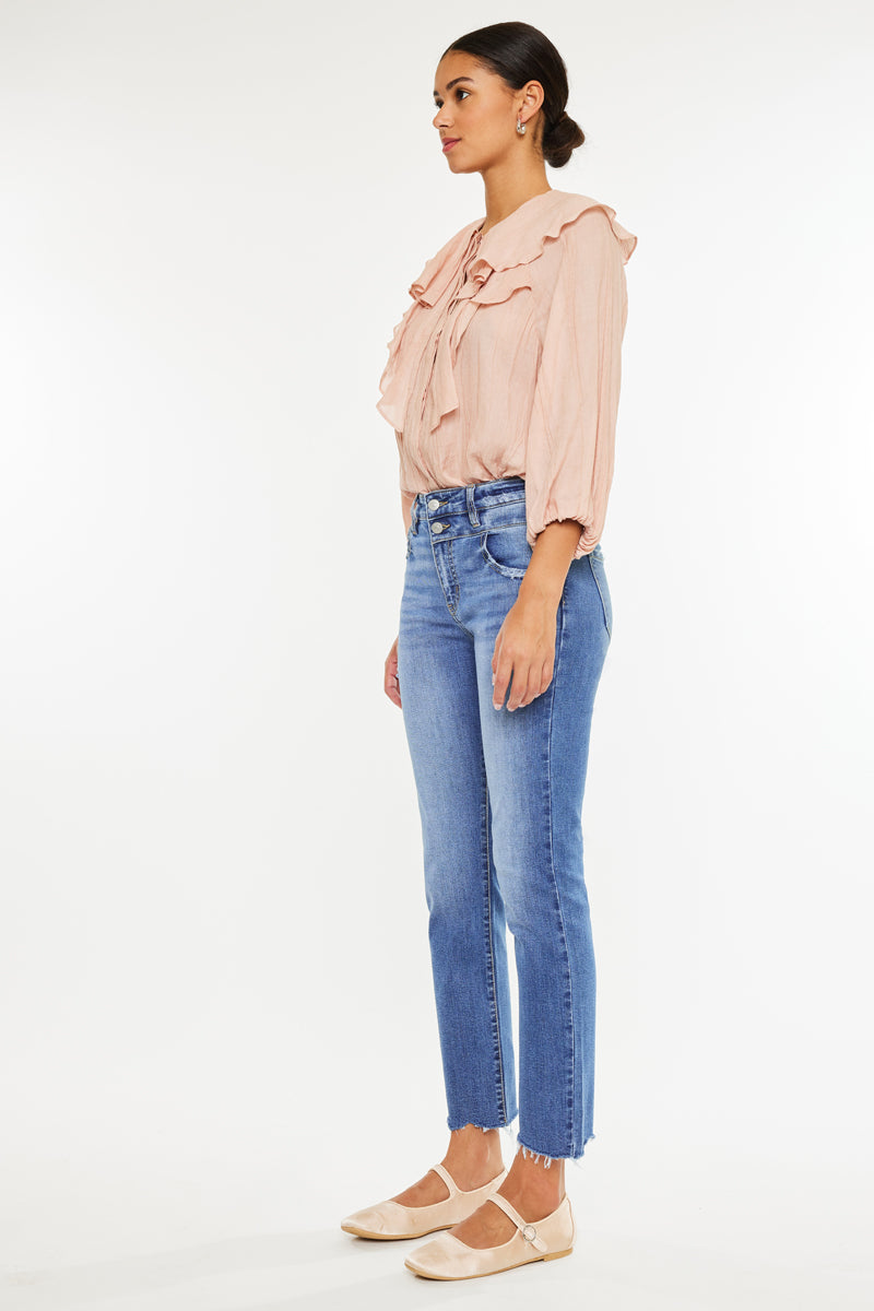 Kathleen Essentials High Rise Slim Straight Jeans for Women - Comfortable Stretch Denim Pants for Everyday Wear | Perfect for Work, Casual Outings & Date Nights