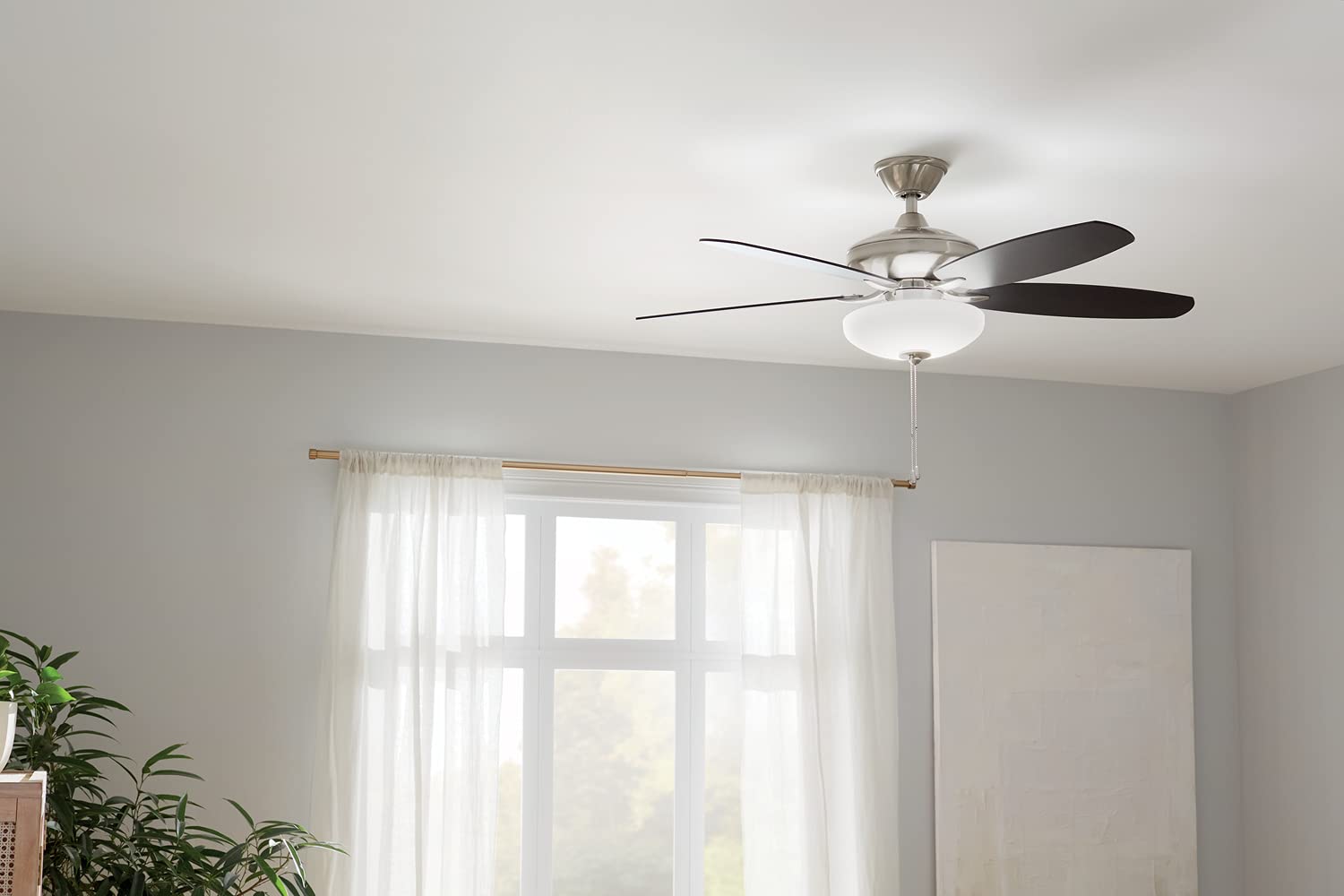 52 Inch Brushed Stainless Steel LED Ceiling Fan with Remote Control - Energy Efficient Quiet DC Motor for Kitchen, Living Room, Bedroom, Home Office | Modern Indoor Cooling & Lighting Solution