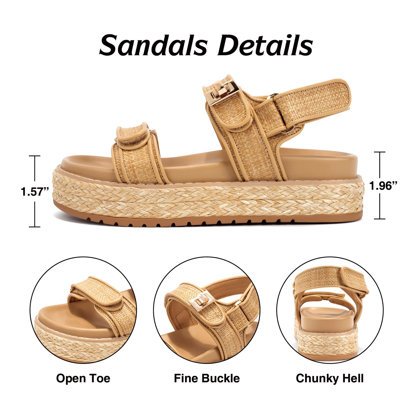 Women's Platform Raffia Sandals - Comfortable Open Toe Espadrille Sandals for Summer Beach, Vacation & Casual Outfits