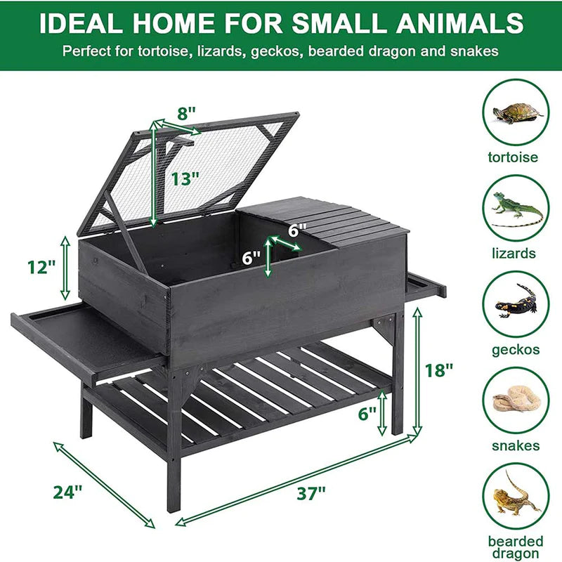 Premium Wooden Tortoise House - Outdoor Turtle Habitat & Reptile Enclosure with Storage Shelf - Perfect for Backyard, Garden, or Patio Use