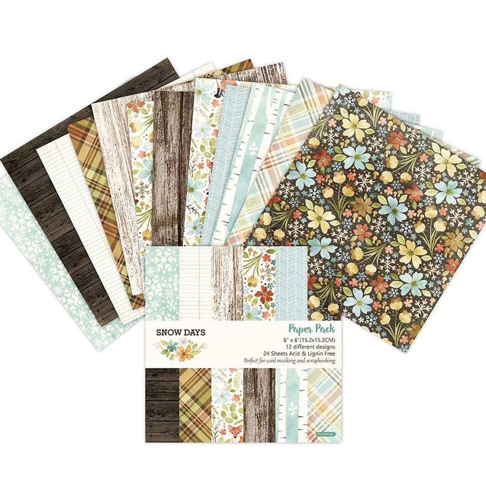 24 Sheet 6x6 Inch Vintage Floral Leaves Tree Branch Wood Grain Decorative Craft Paper Pad - 160GSM Junk Journal Scrapbook Paper for Card Making, DIY Albums, Bullet Journals & Mixed Media Art