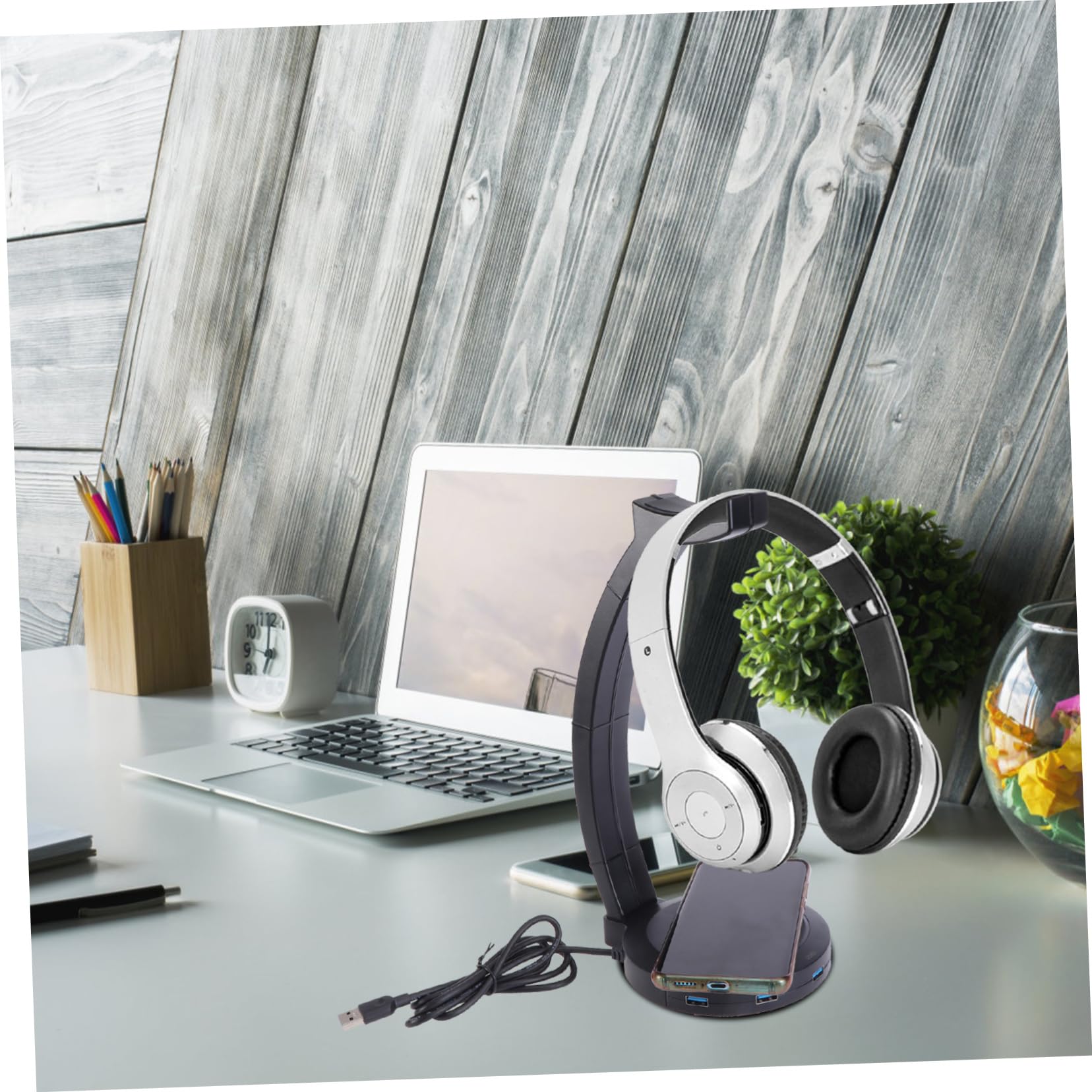 Veemoon RGB LED Headphone Stand with USB Charging Port - Gaming Headset Holder for Phone & Tablet | Perfect for Gaming Setup & Desk Organization