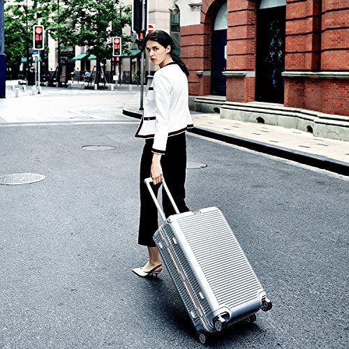 26 Inch Aluminum Frame Hardshell Spinner Suitcase with TSA Lock - Durable PC Luggage for Travel, Business Trips & Vacations (Silver)