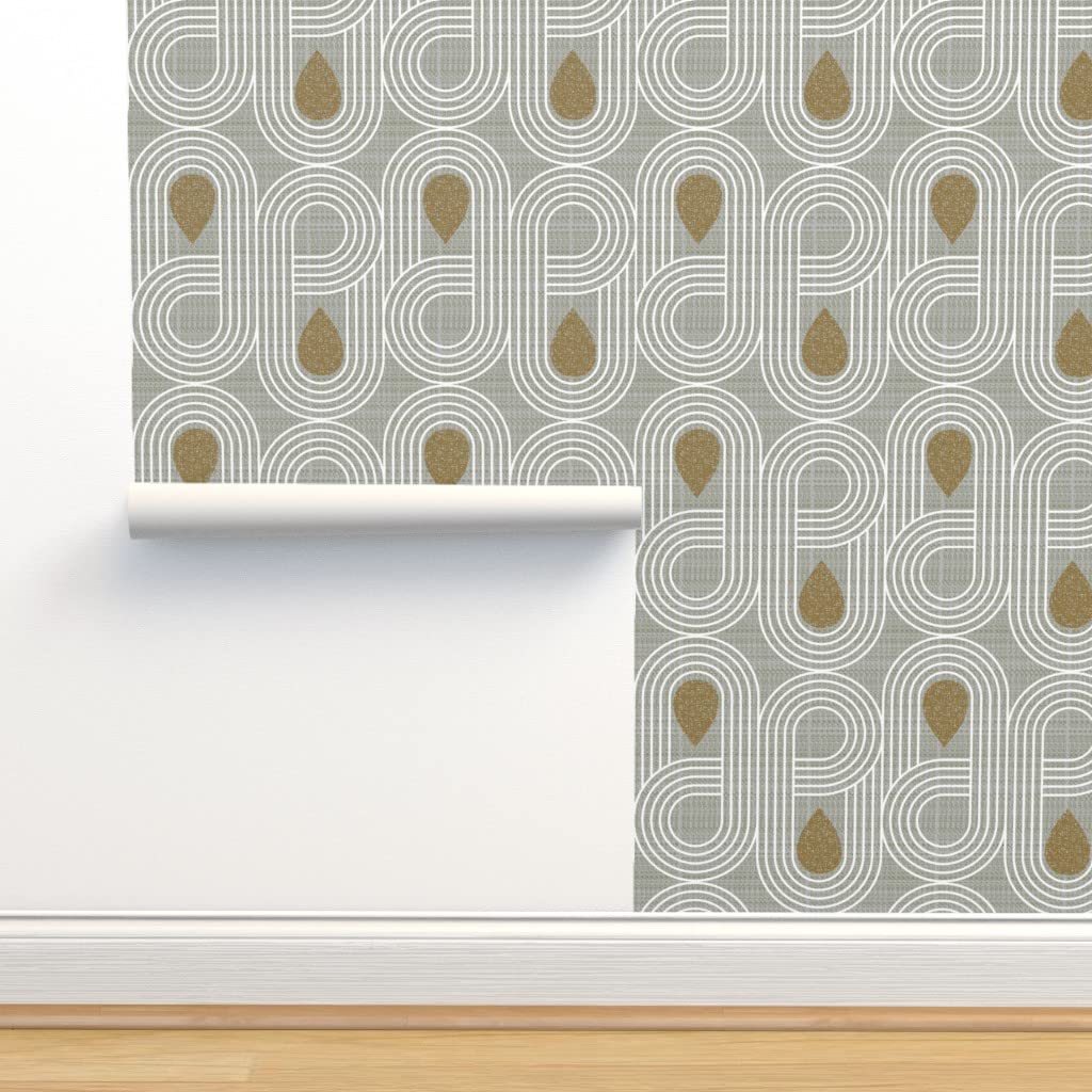 Peel & Stick Wallpaper 12ft x 2ft - Mid Century Modern Travel 1970s 1960s Mod Gray Gold Custom Removable Wallpaper by Spoonflower - Perfect for Living Room, Bedroom, Office & Nursery Decor