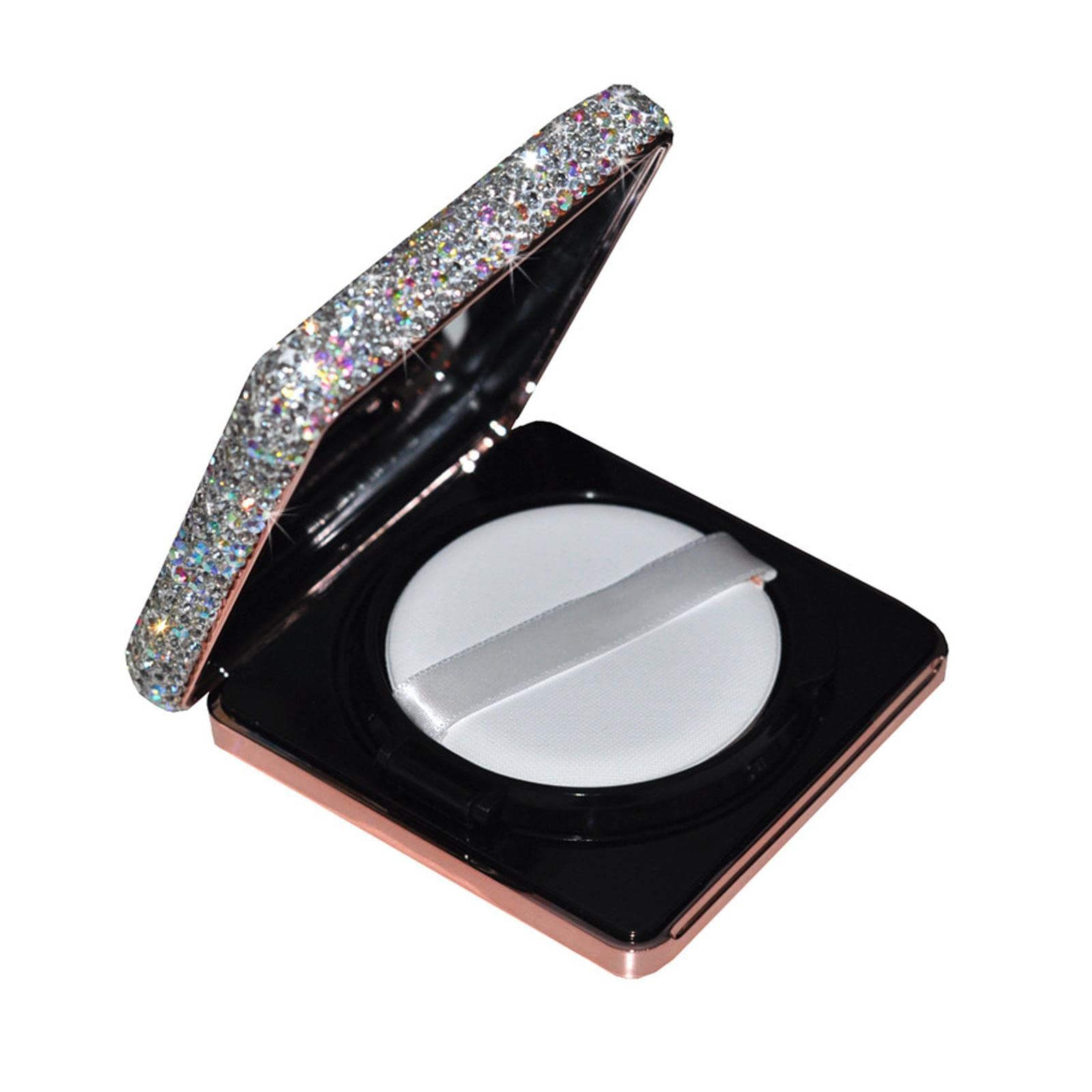 Luxury Rhinestone Refillable Makeup Powder Box - Empty BB Cream Container, Cosmetic Jar with Air Cushion Puff | Perfect for Travel, Home Vanity & Professional Makeup Artists