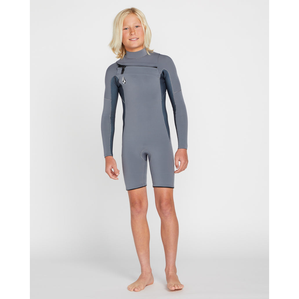 Volcom Modulator 2mm Big Boys Chest Zip Long Sleeve Springsuit Wetsuit - Charcoal for Surfing, Swimming & Water Sports