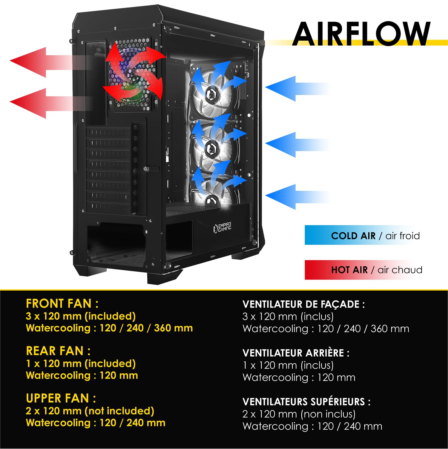 EMPIRE GAMING Darkwitcher Mid-Tower ATX PC Gaming Case with ARGB Lighting - Metal Mesh Front Panel & Tempered Glass Side Panel - Includes 4x 120mm 5V PWM Addressable RGB Fans - High Airflow Gaming PC Case for Ultimate Gaming Setup - Perfect for High-Performance Gaming PCs, Streaming Rigs & Esports Battlestations