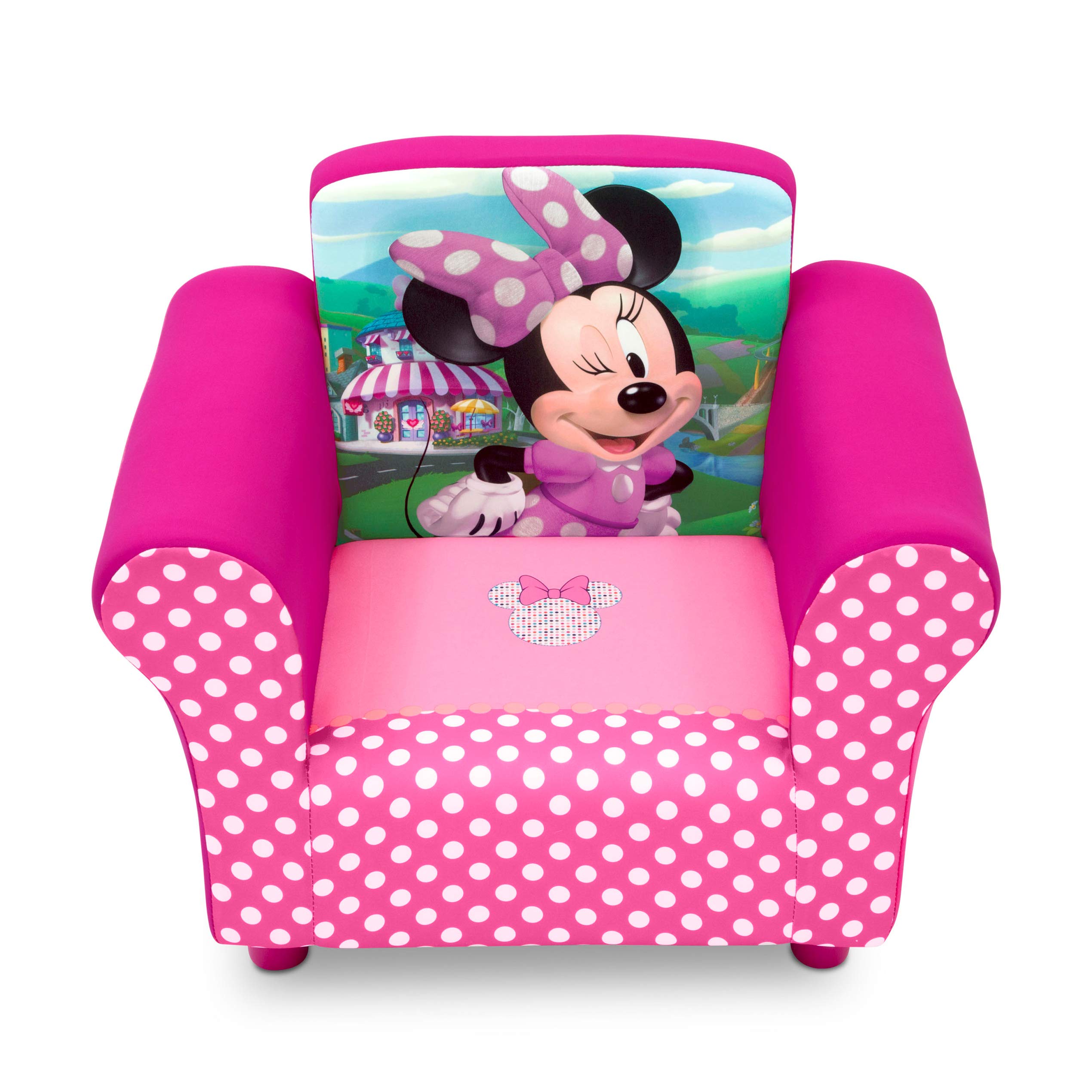 Disney Minnie Mouse Kids Upholstered Chair with 6-Bin Toy Storage Organizer Set - Soft Pink Plush Chair & Toy Box for Girls' Bedroom, Playroom, or Nursery - Delta Children UP83517MN Collection