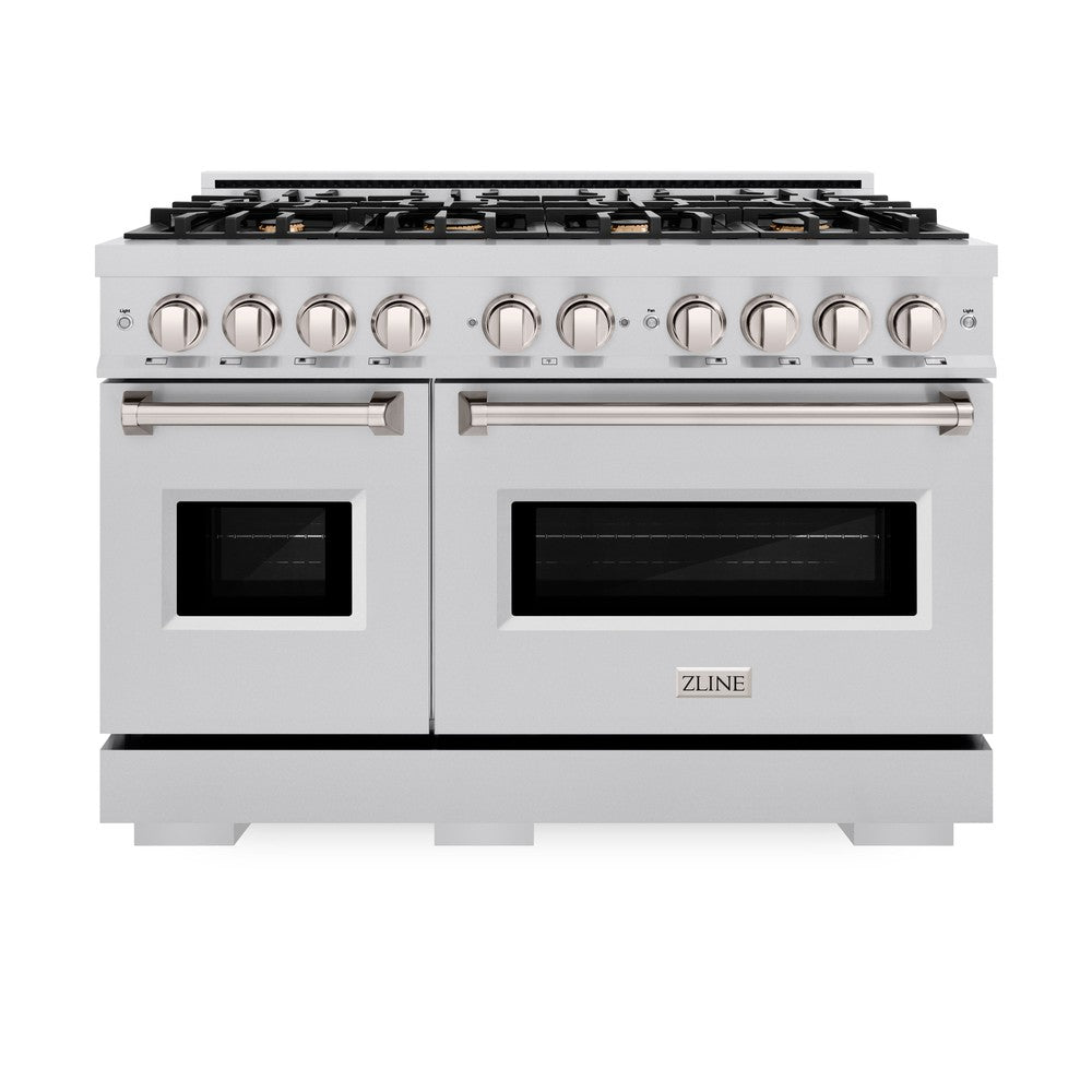 ZLINE 48 Inch 6.7 Cu. Ft. Classic Double Oven Dual Fuel Range - Stainless Steel with 8 Brass Burners (CDR BR 48) | Professional Gas Stove for Home Kitchen, Baking & Cooking Large Meals