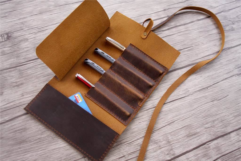 Handmade Leather Pencil Case - Premium Pouch Holder for Artists & Students - Perfect for Sketching, Drawing & School Supplies Organization