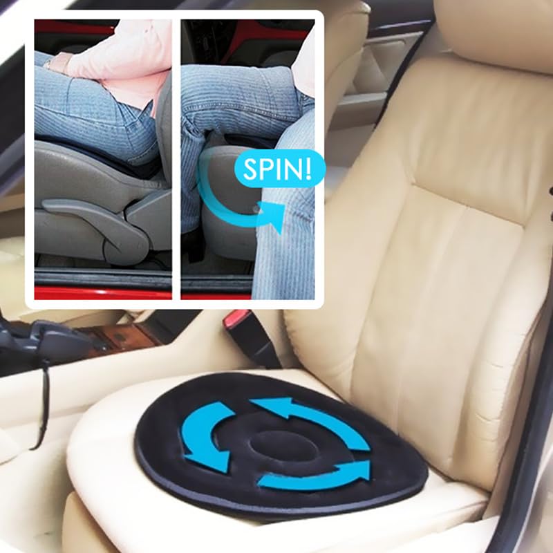 360° Rotating Car Seat Cushion for Elderly - Non-Slip Swivel Cushion for Comfort & Support - Perfect for Long Drives, Office Chairs & Wheelchair Use (Black)