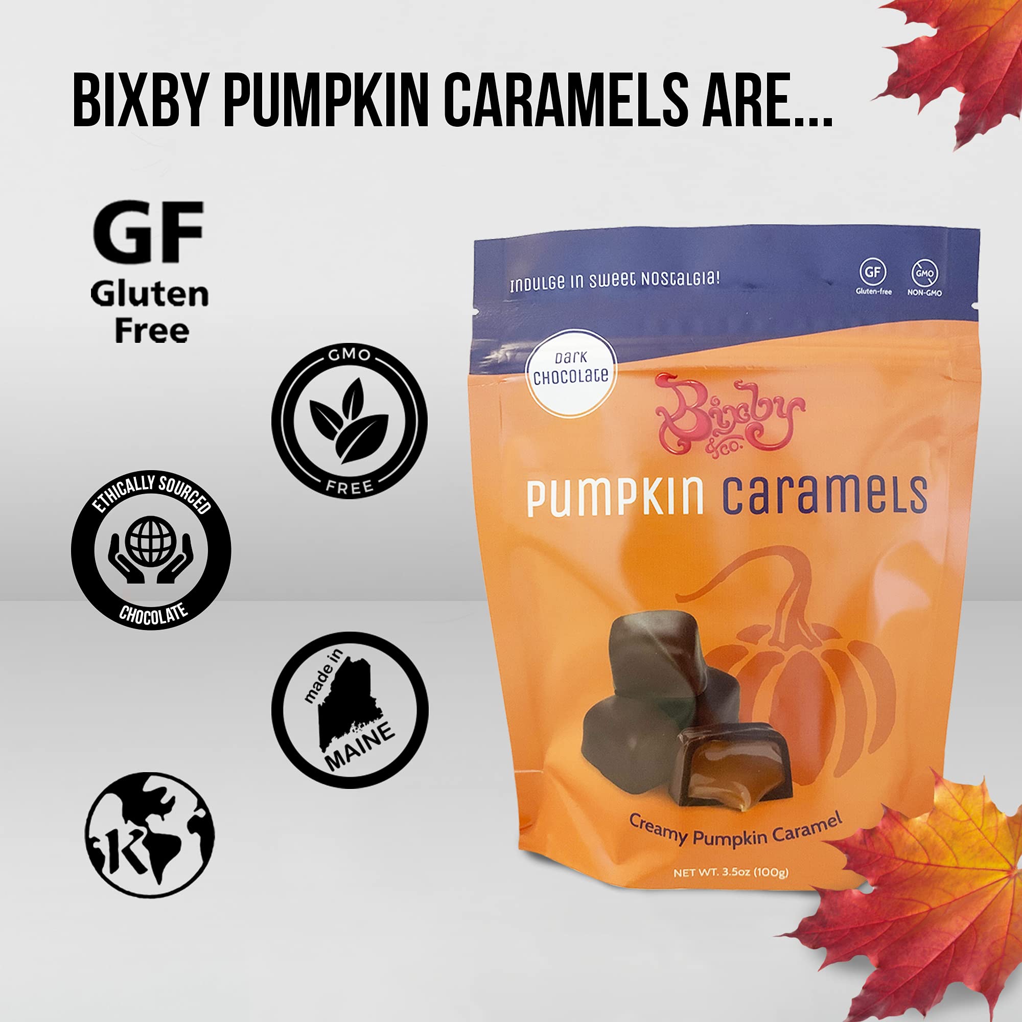 Bixby Chocolates Dark Chocolate Pumpkin Spiced Caramels - 6 Pack (3.5oz Each) | Gluten Free, Kosher, Organic & Ethically Sourced | Fall Treats, Halloween Candy, Thanksgiving Dessert, Holiday Gift Idea