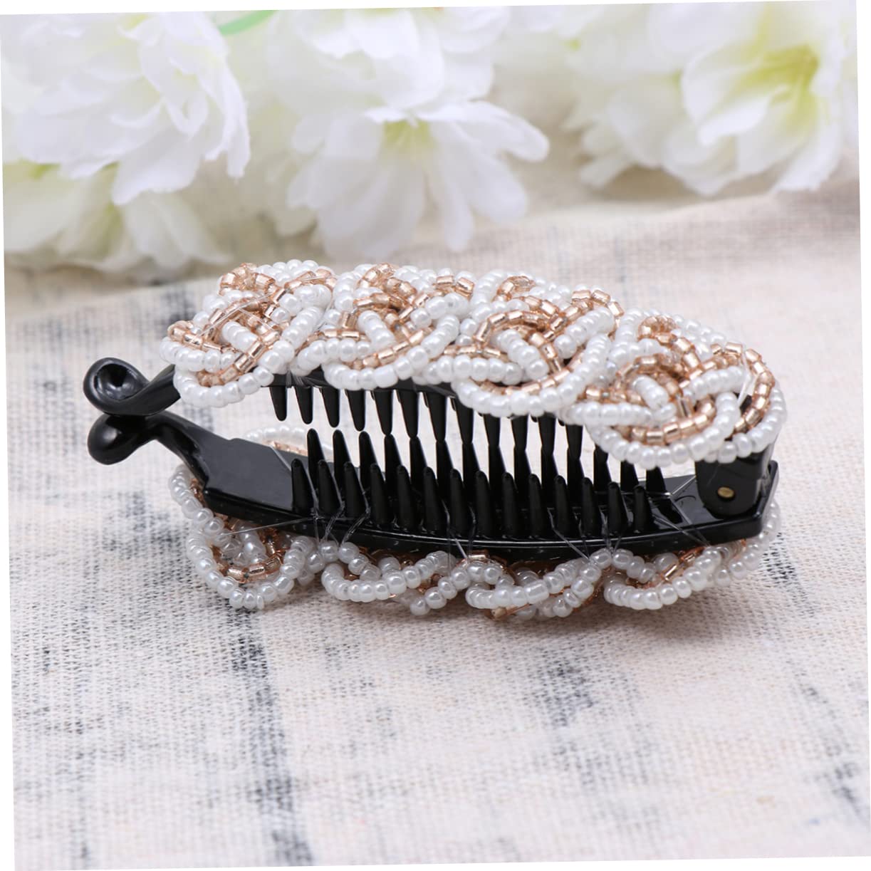 FOMIYES Acrylic Bead Hair Clip - Vertical Ponytail Holder for Women & Girls, Fashion Hair Accessories (Rice White/Light Brown) | Perfect for Parties, Weddings & Daily Styling