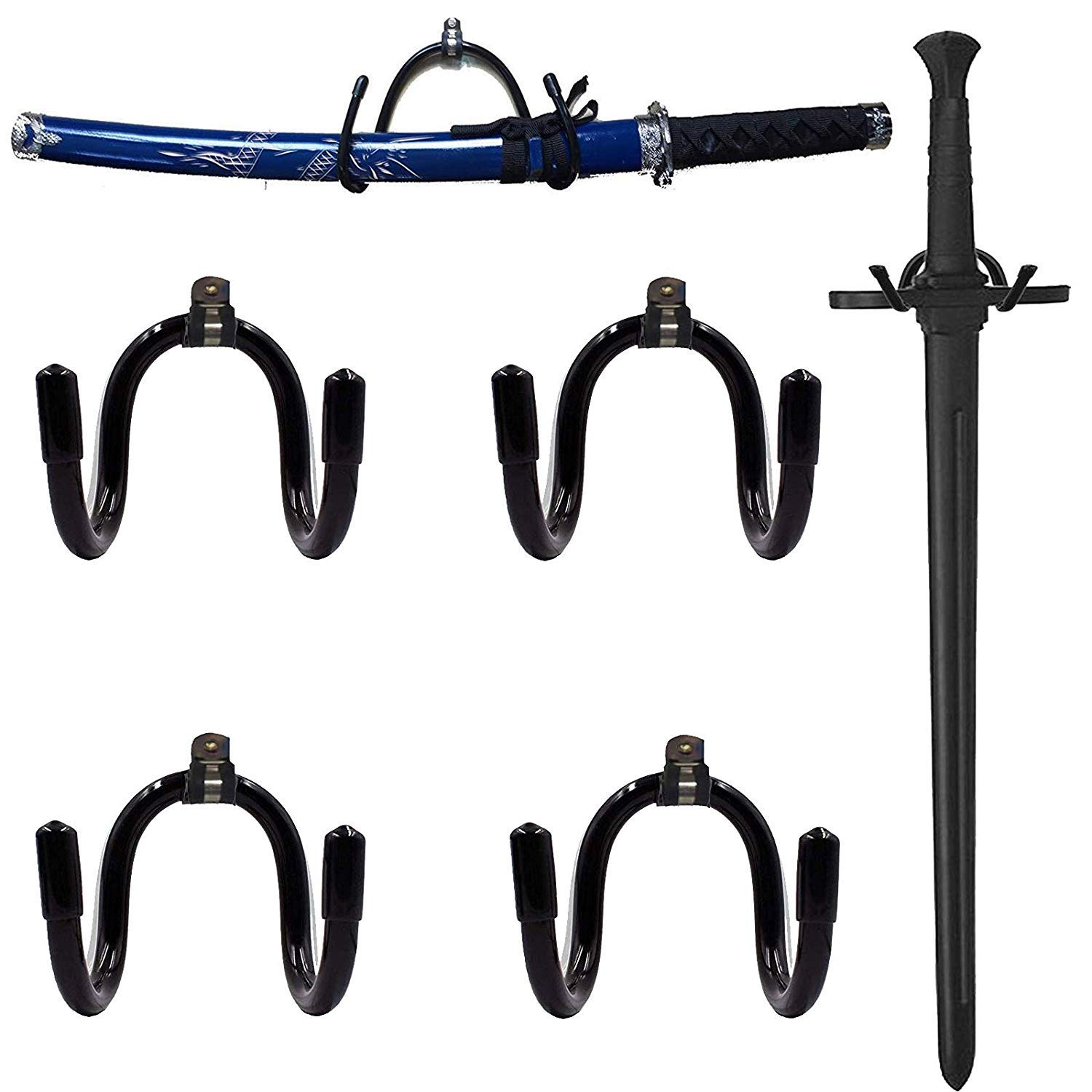 4 Pack Adjustable Sword Wall Mount Display Rack - Secure Holder for Swords, Daggers, Axes & Keyblades - Vertical/Horizontal Wall Mount - Perfect for Home Decor, Game Room & Medieval Themed Displays