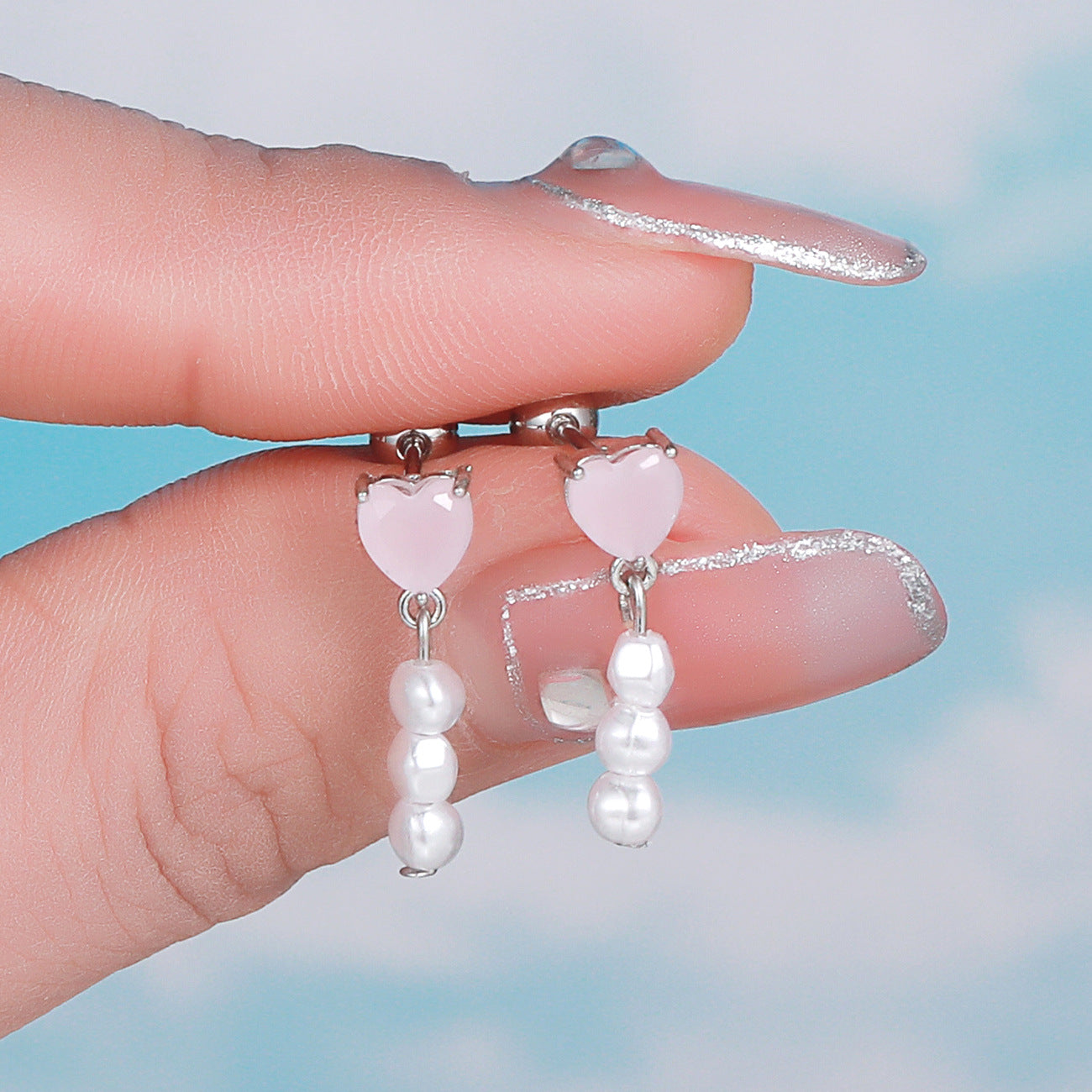 20G Heart Pearl Stud Dangle Helix Cartilage Earrings for Women | EGD0367 | Elegant Jewelry for Daily Wear, Parties & Special Occasions