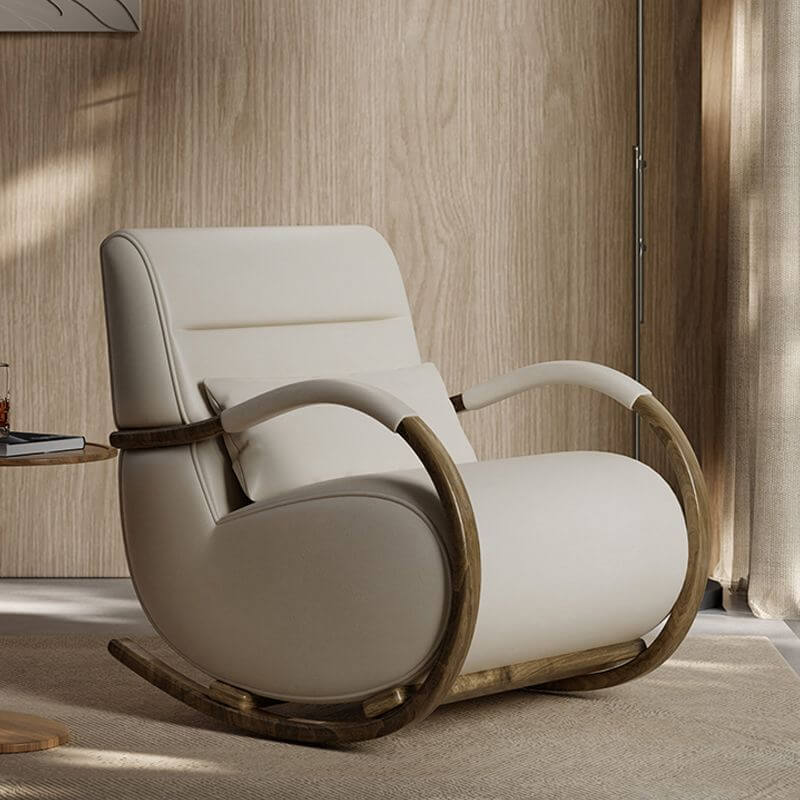 Modern Brown Wood Indoor Rocking Chair with Spindle Back & Water-Resistant Seat - Perfect for Nursery, Living Room & Relaxation
