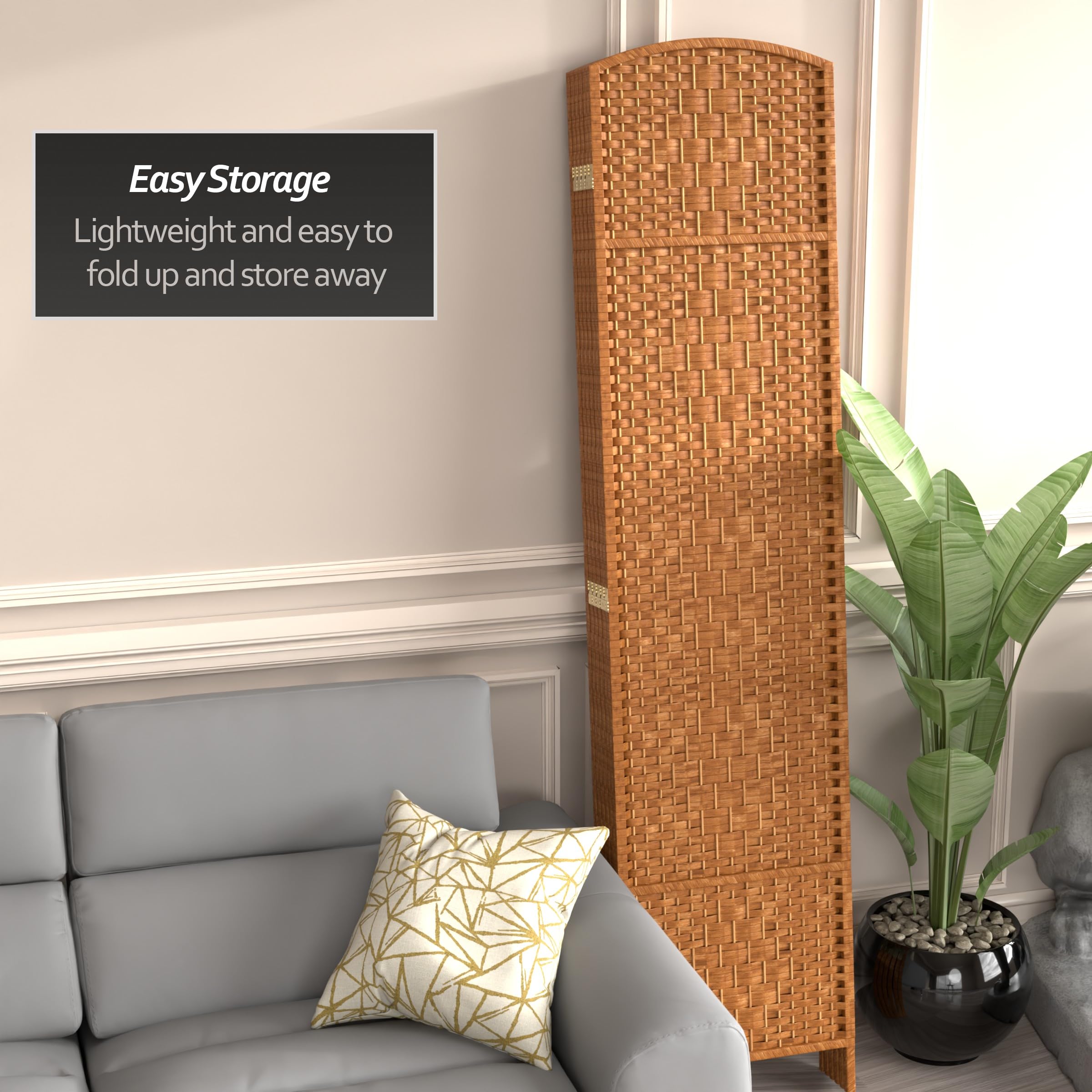 7 ft Tall Red Lantern Diamond Weave Dark Beige 6-Panel Room Divider - Freestanding Privacy Screen for Home, Office, or Outdoor Use