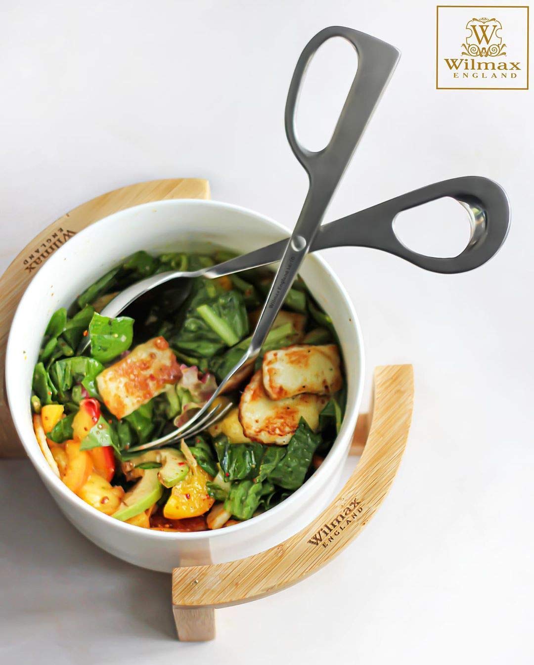 Premium 4-Piece Small Salad Bowl Set with Serving Tongs & Bamboo Stand - Perfect for Home, Office, or Picnic Use - WL-555008