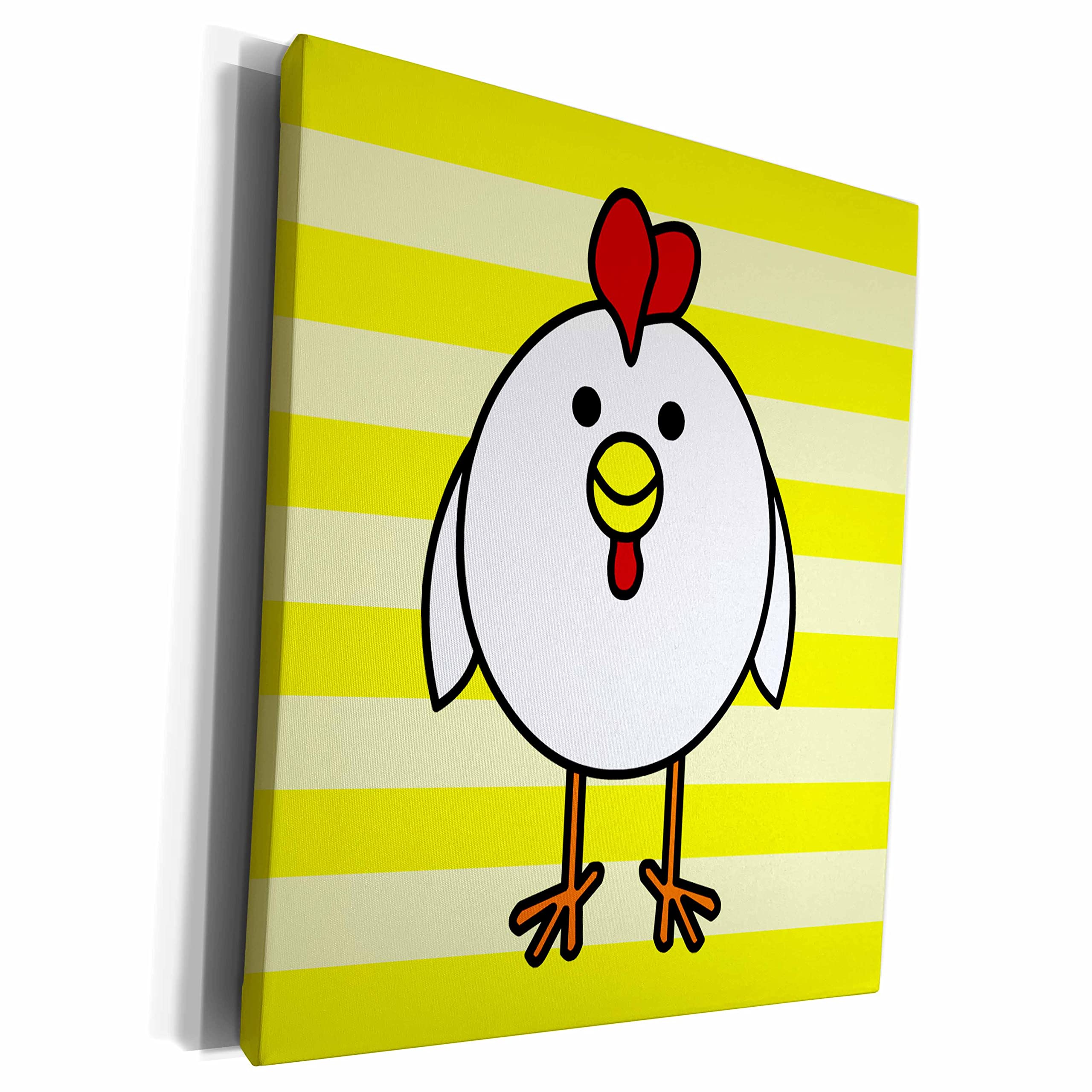 3D Printed Farm Animal Canvas Wall Art - Cute White Chicken on Yellow Background, Museum Quality Gallery Wrapped Canvas for Home & Office Decor