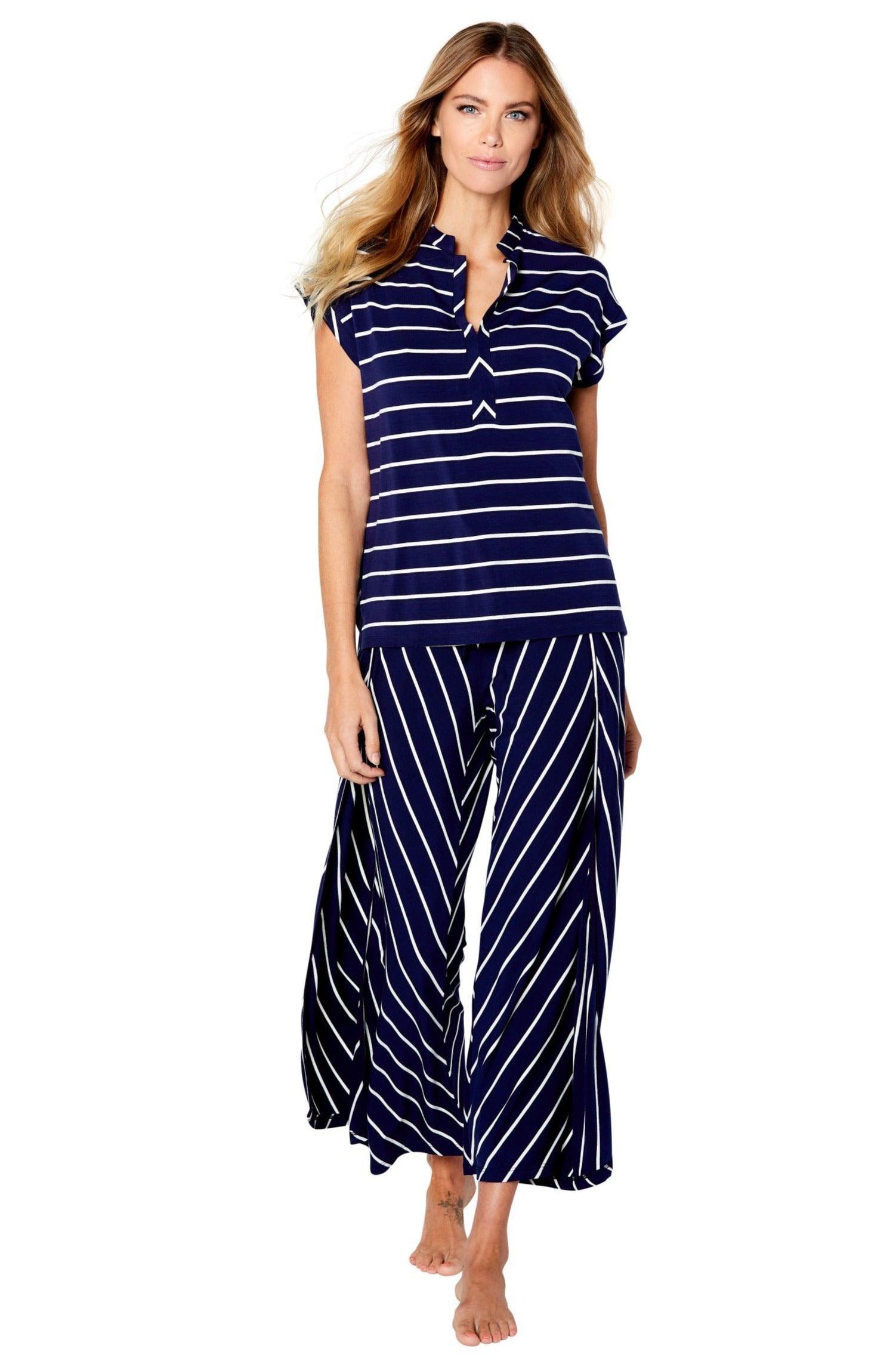 Marina Drop Shoulder Loungewear Set - Women's Casual Two Piece Outfit with Comfortable Short Sleeve Top & Lounge Pants | Perfect for Home Relaxation, Yoga, and Weekend Wear