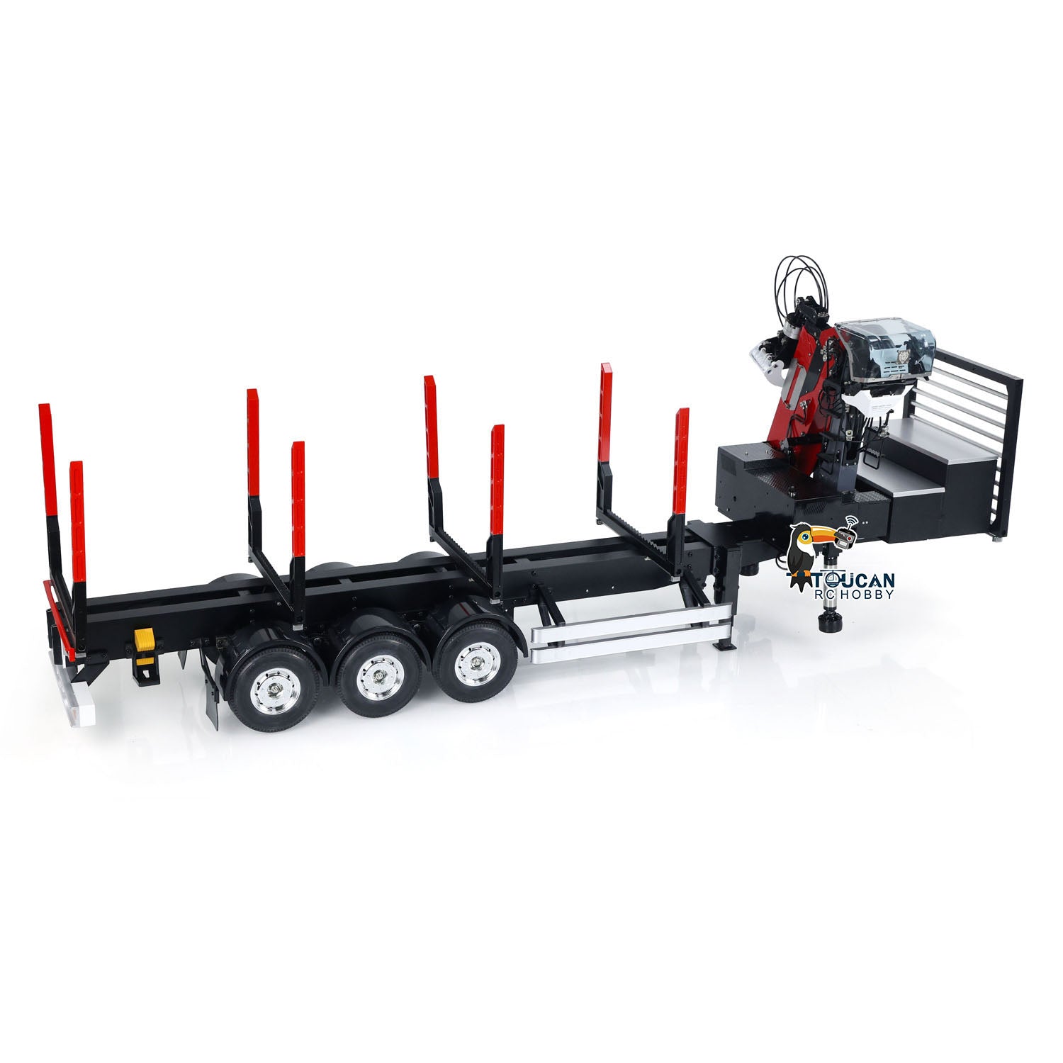 1/14 Scale Custom Hydraulic Metal RC Logging Crane Trailer - Painted & Assembled with LED Light System (99x40x20cm) - Perfect for RC Construction & Logging Simulation, Heavy Duty Hauling & Off-Road Scenarios