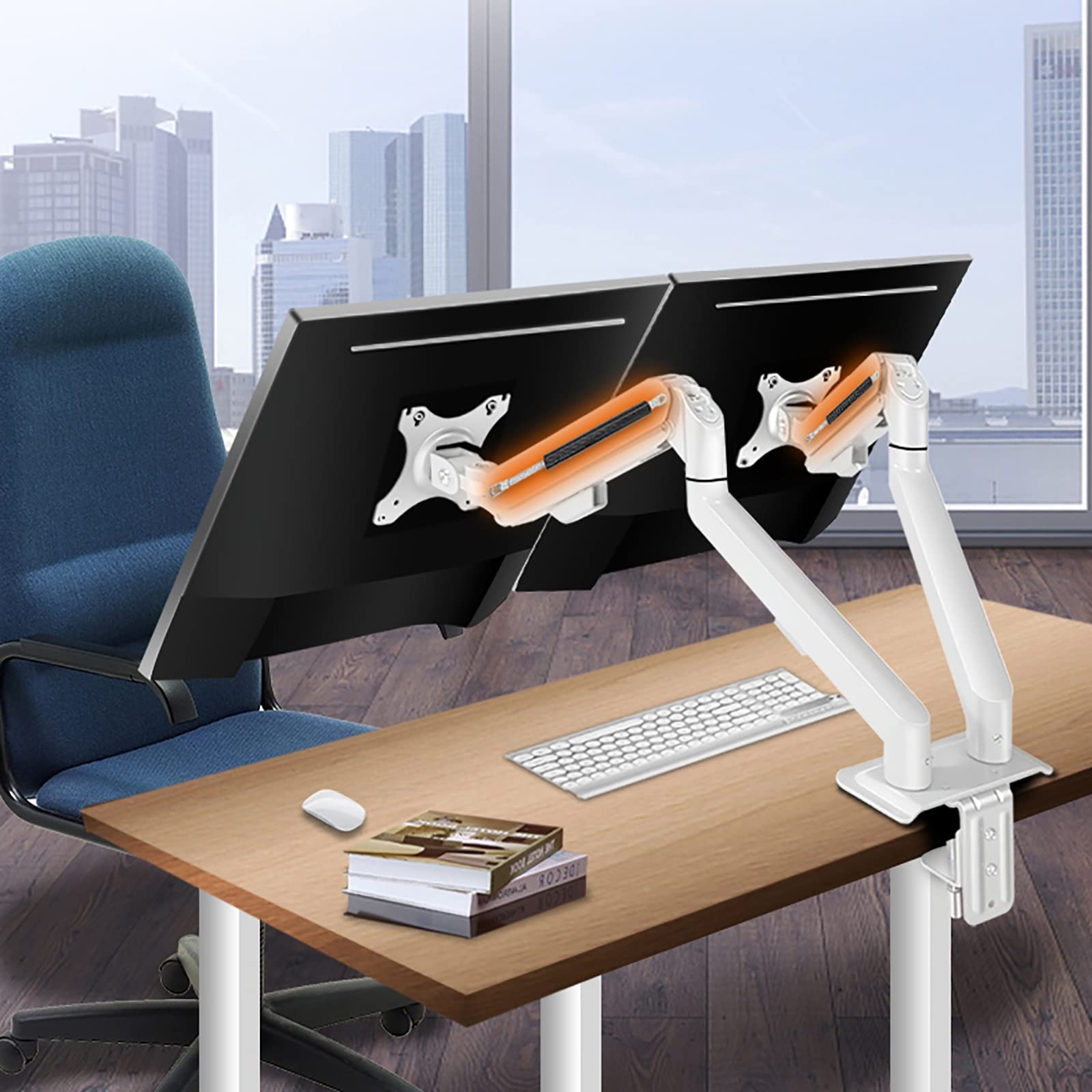 Universal TV Stand & Dual Monitor Mount for 17-30 Inch Screens - Heavy Duty Double Monitor Desk Stand with C Clamp/Grommet Base, Supports 9kg/19.8lbs Per Arm - Perfect for Home Office, Gaming Setup & Workspace Organization
