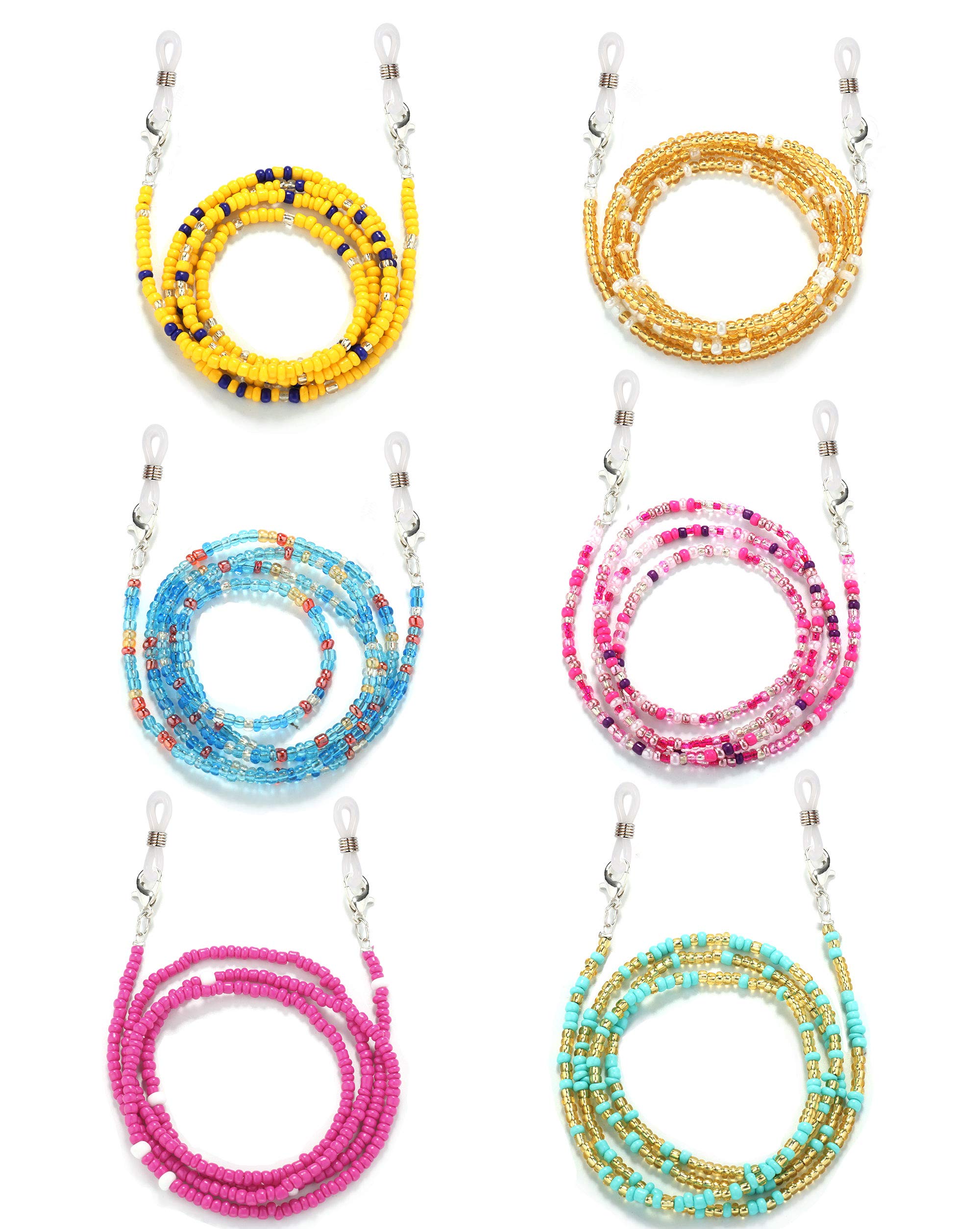 HAIAISO 6PCS Adjustable Mask Lanyard with Beads - Anti-Lost Eyeglass Chain for Glasses & Face Masks | Perfect for Reading, Working & Outdoor Activities
