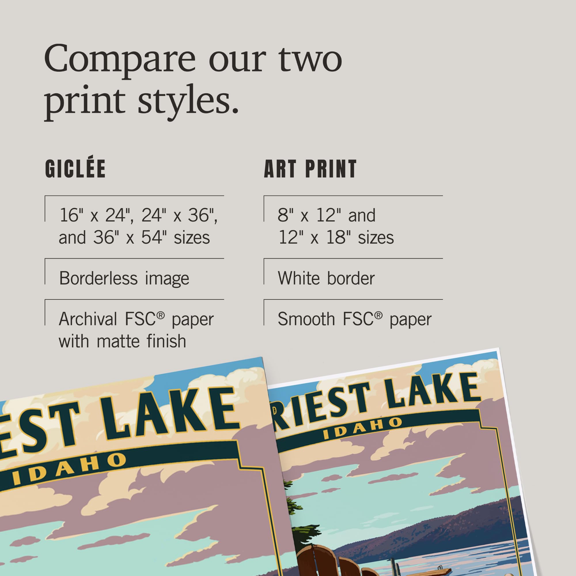 Lantern Press 16x24 Inch Giclee Art Print - Priest Lake Idaho Landscape Wall Decor with Chairs and Lake Scene - Perfect for Living Room, Bedroom or Office Decoration