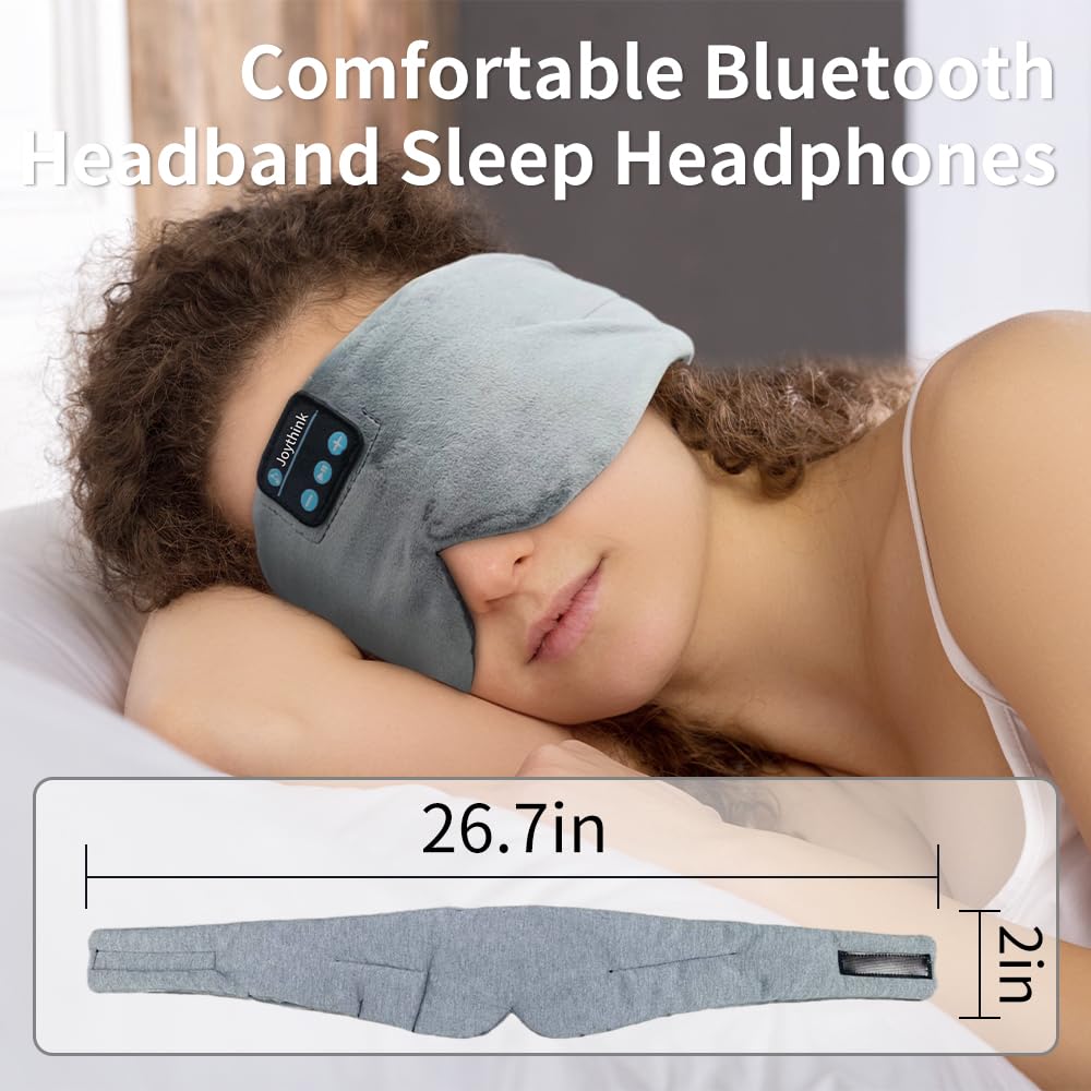 Bluetooth Sleep Mask for Women & Men - Adjustable Blackout Eye Mask with Built-in Headphones for Sleeping, Travel, Meditation - Perfect Gift (Grey) | Ideal for Nighttime Relaxation & Noise-Free Sleep