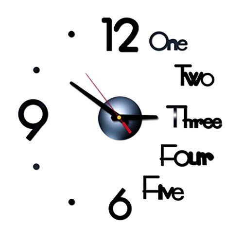 Modern DIY 3D Mirror Wall Clock - Frameless Sticker for Home, Office & Kids Room Decor (Black)