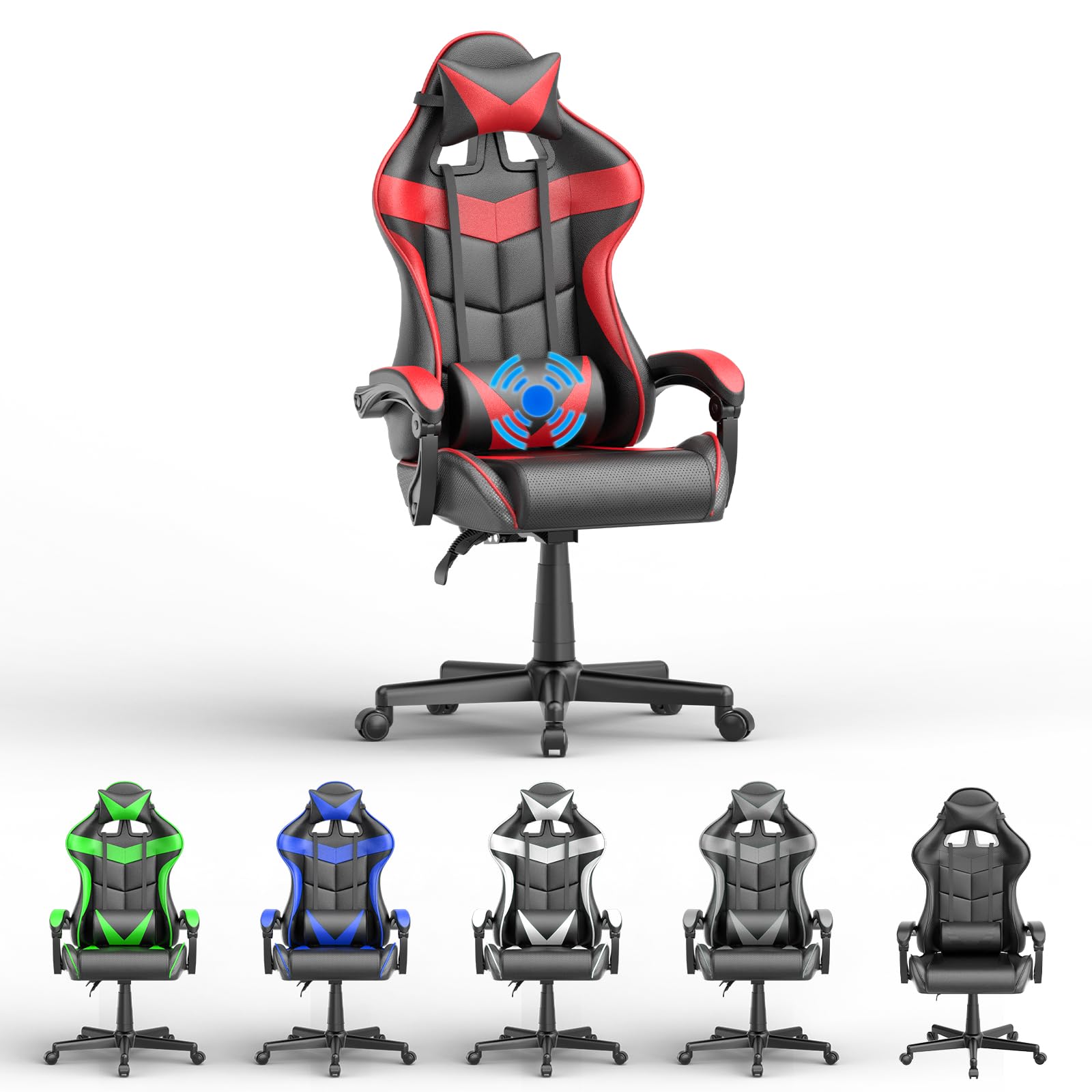 Soontrans Ergonomic Gaming Chair with Massage Lumbar Support & Headrest - Adjustable Height High-Back Computer Desk Chair with Linkage Armrests (Ruby Red) - Perfect for Esports, Streaming & Home Office Setup