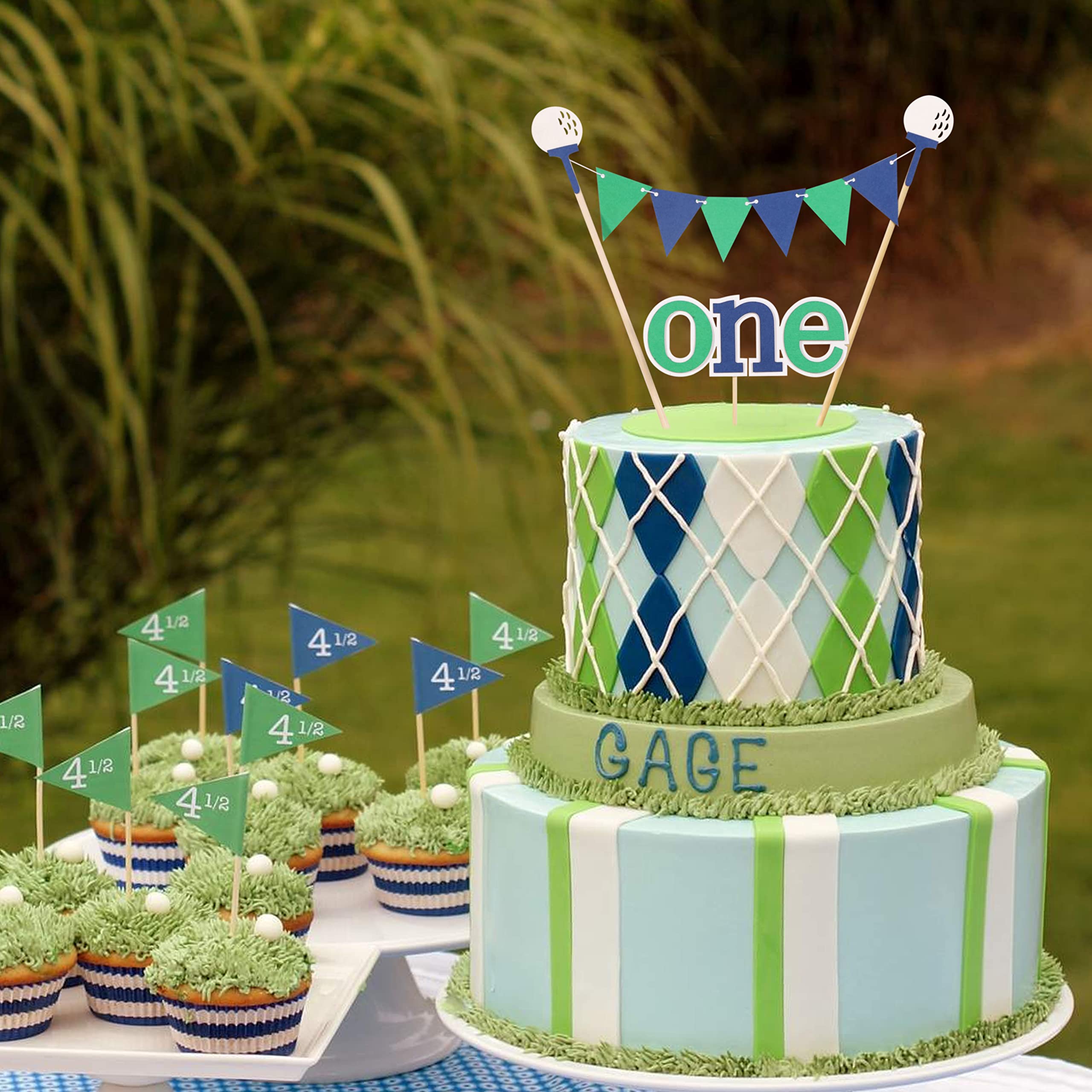 Golf First Birthday Cake Topper - 1st Birthday Party Decor for Boys, Golf Tee Themed Cake Bunting, Baby Shower & One Year Old Celebration Supplies - Perfect for Golf Lover's Birthday Party, Baby Shower, or Themed Dessert Table Decoration
