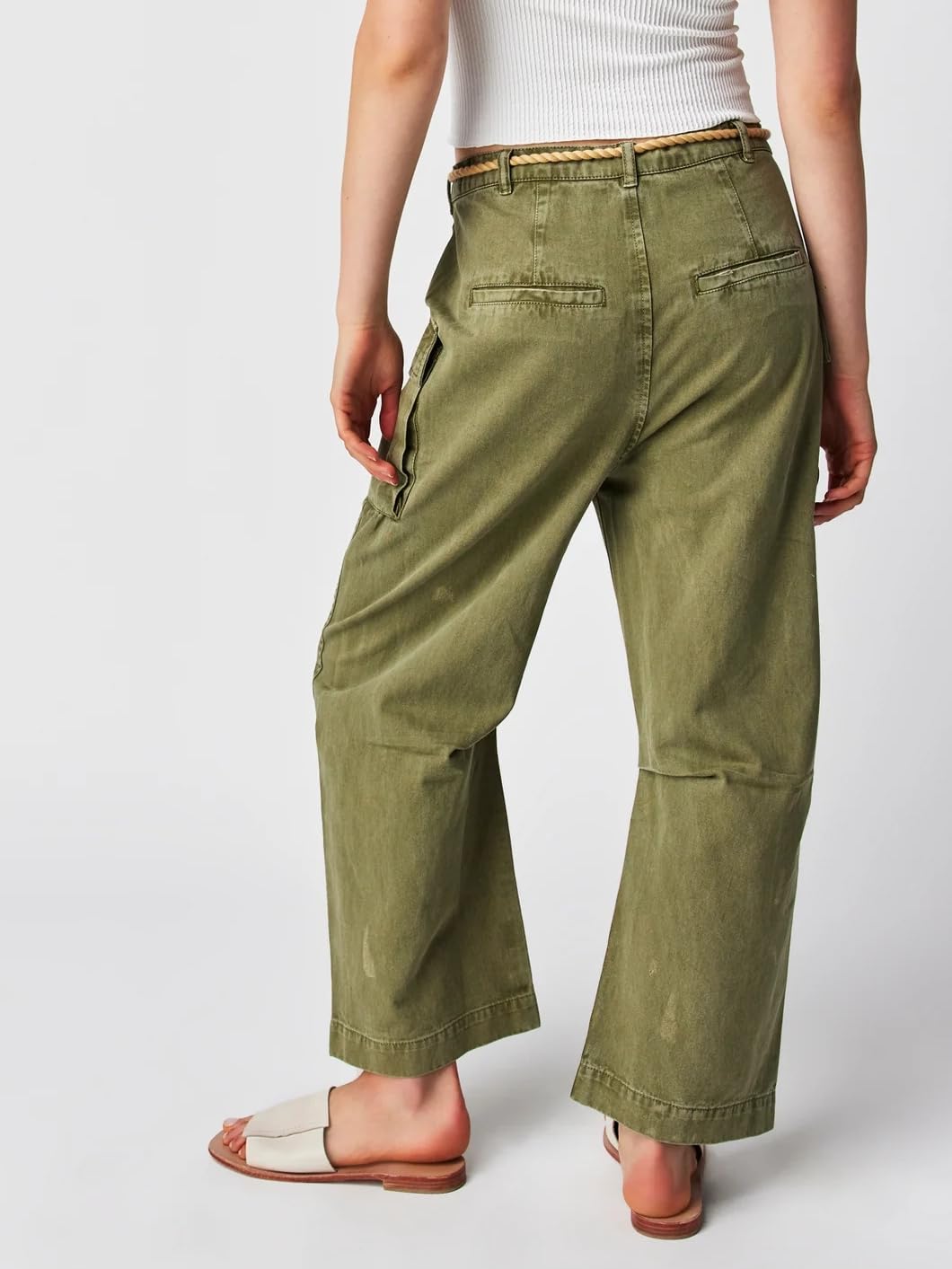 Women's Baggy Cargo Jeans - Distressed Wide Leg Denim Pants for Casual Wear