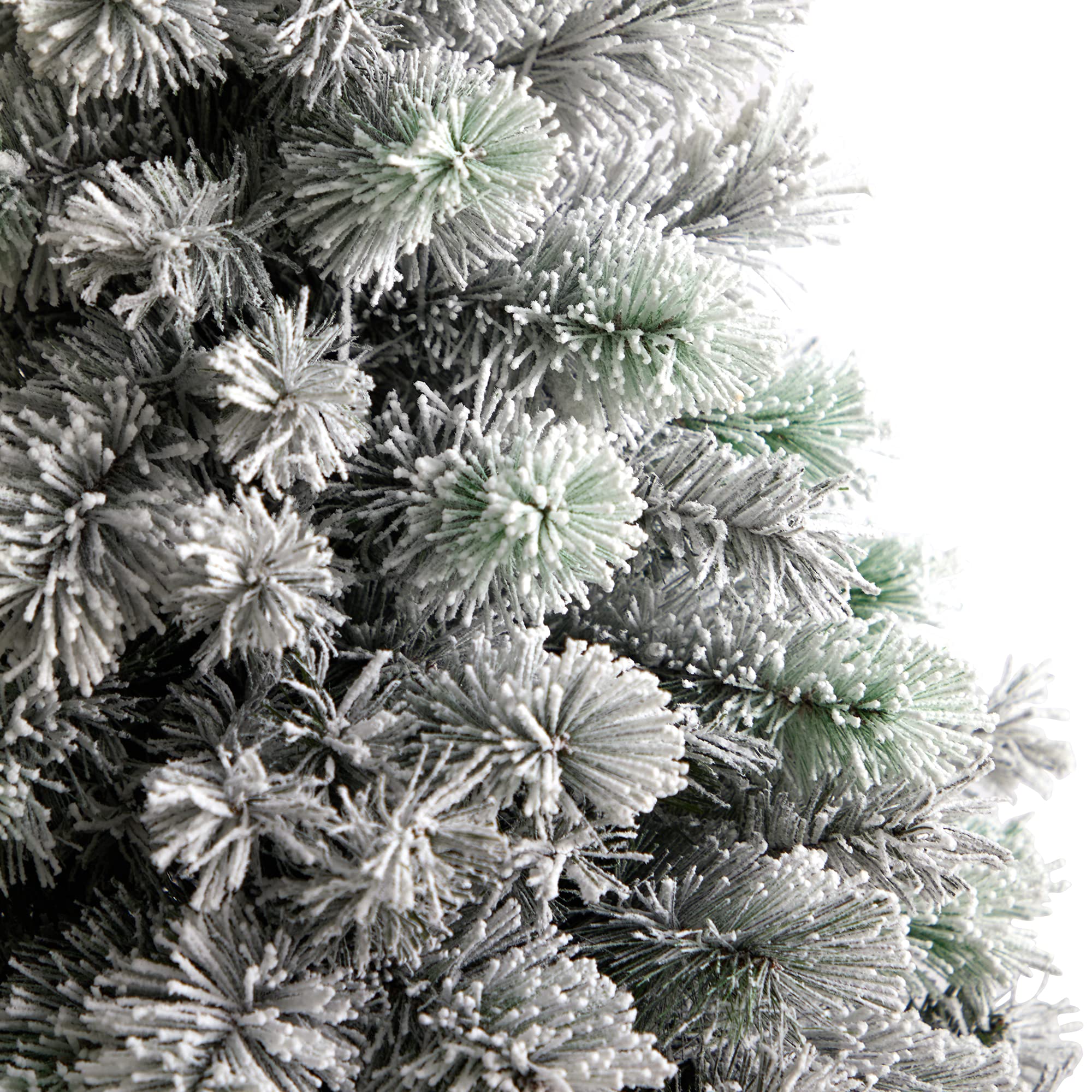 Nearly Natural 5ft Flocked Oregon Pine Artificial Christmas Tree with 200 Clear Lights & 347 Bendable Branches | Perfect for Home, Office, and Holiday Decorations